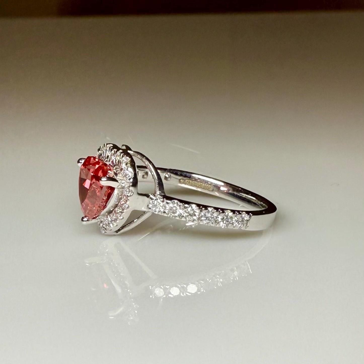 Red Heart Lab Grown Diamond Engagement Ring | 14K Solid Gold Halo Ring