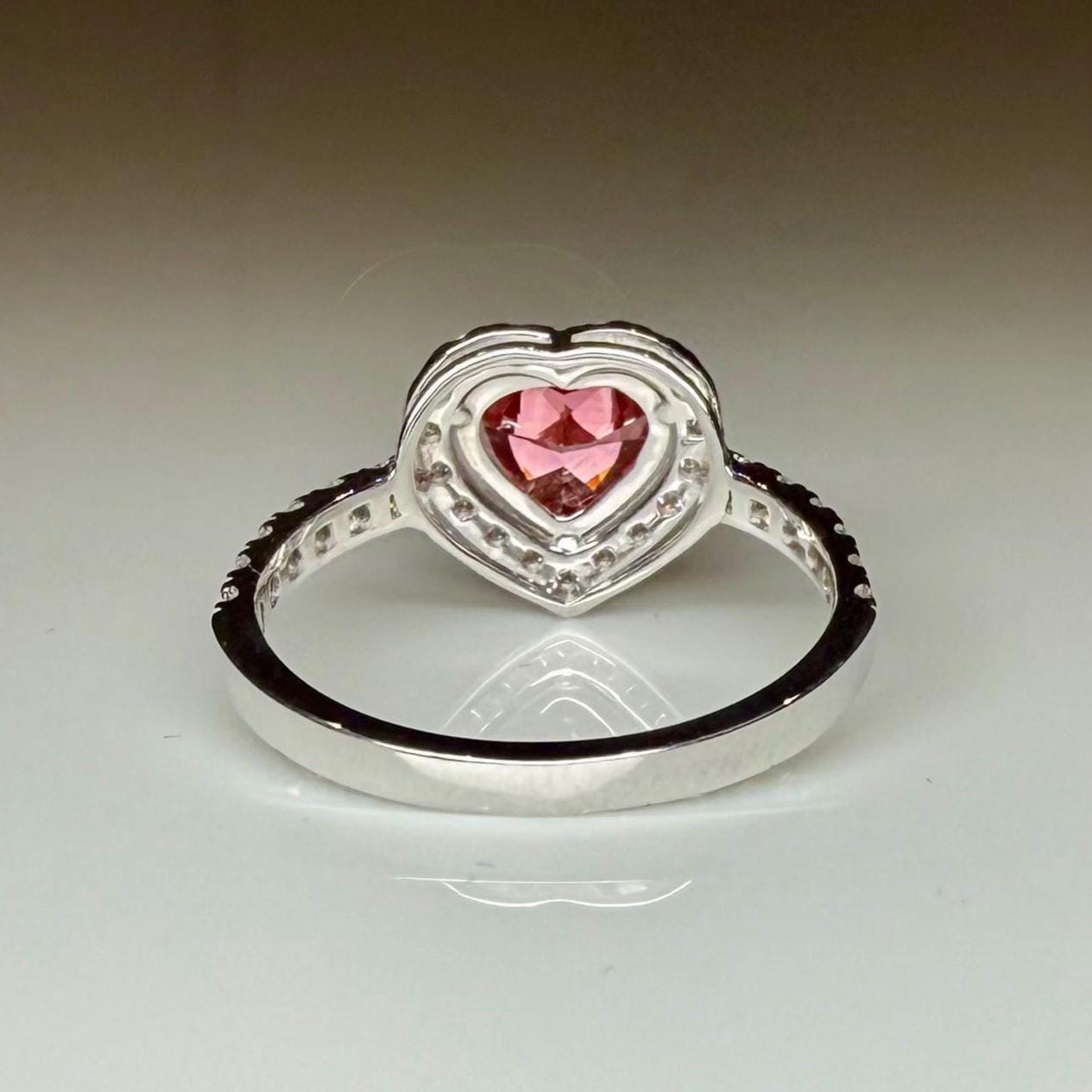 Red Heart Lab Grown Diamond Engagement Ring | 14K Solid Gold Halo Ring