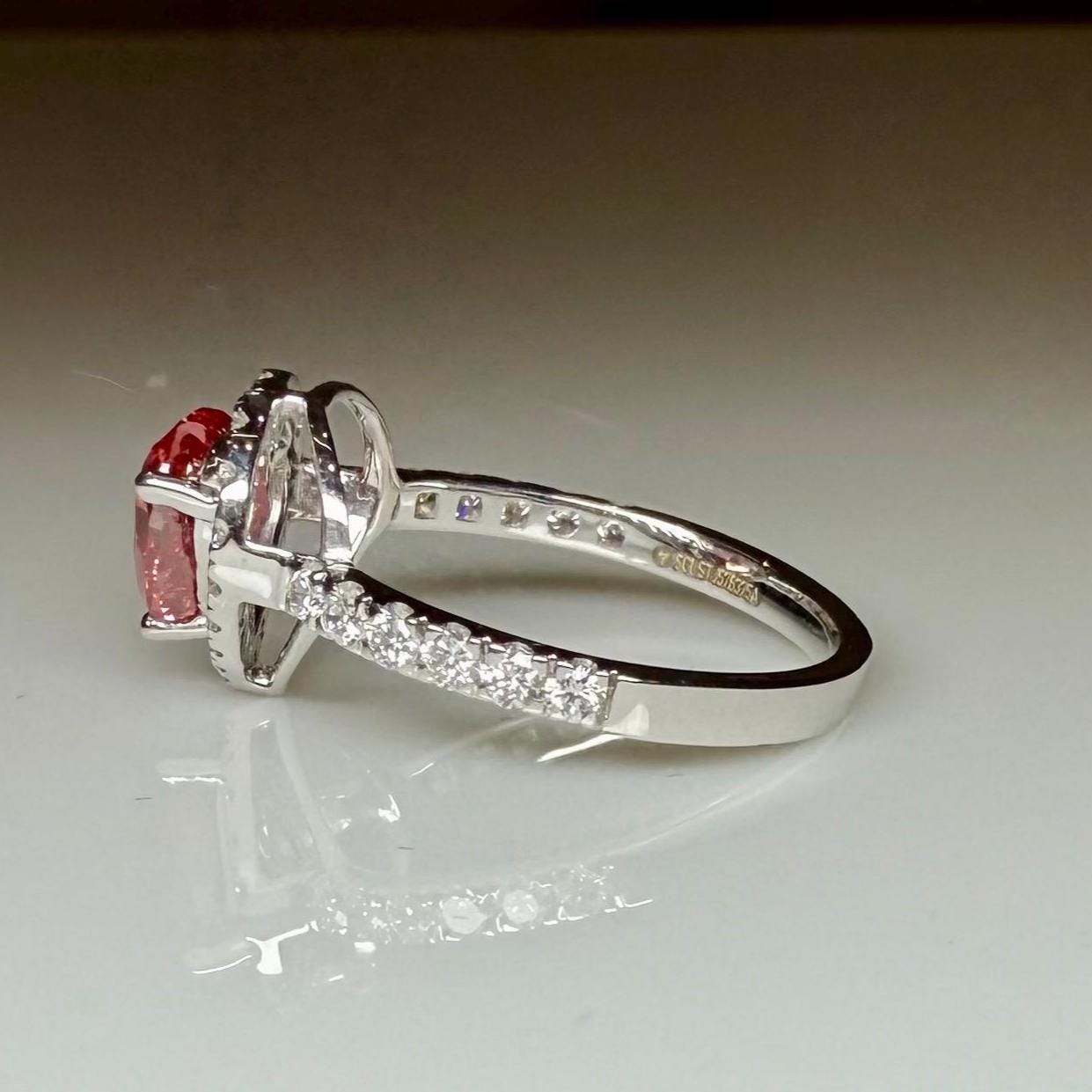 Red Heart Lab Grown Diamond Engagement Ring | 14K Solid Gold Halo Ring