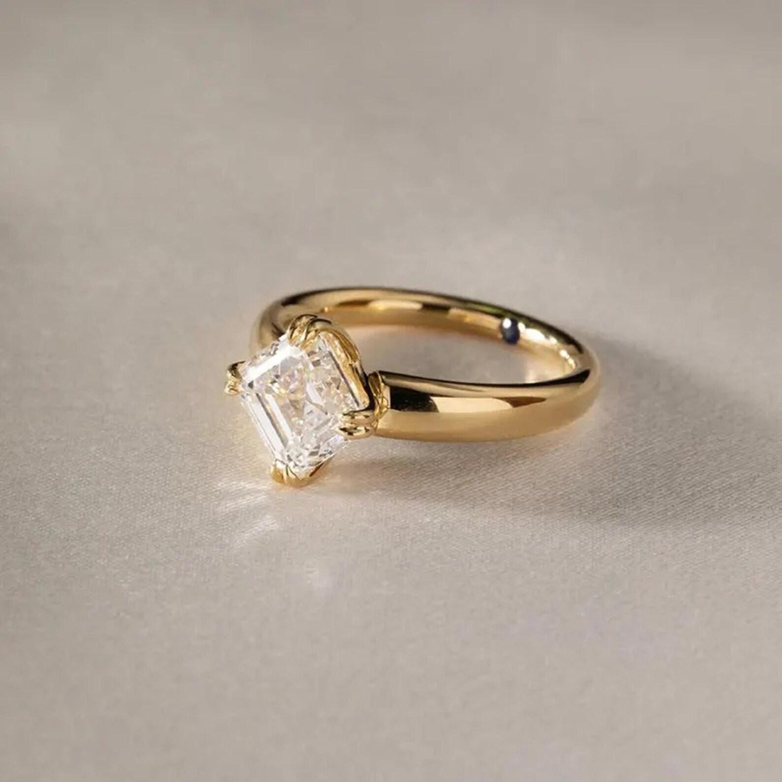 2CT Asscher Cut Lab Diamond Engagement Ring | 14K Gold Solitaire Ring | IGI Certified