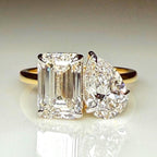 Lab Grown Diamond Toi et Moi Ring | Emerald Pear Cut 14K Gold Engagement