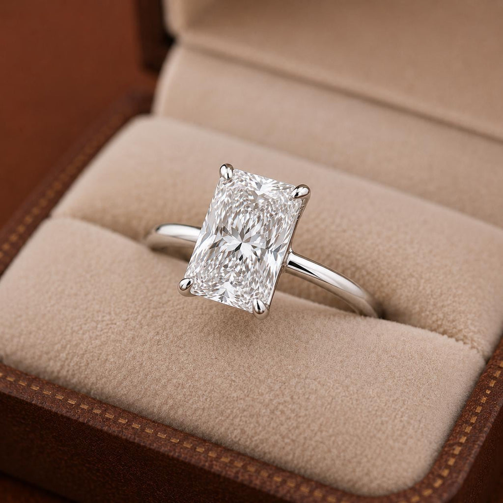 3CT Radiant Cut Lab Grown Diamond Engagement Ring | 14K Solid Gold Solitaire | IGI Certified