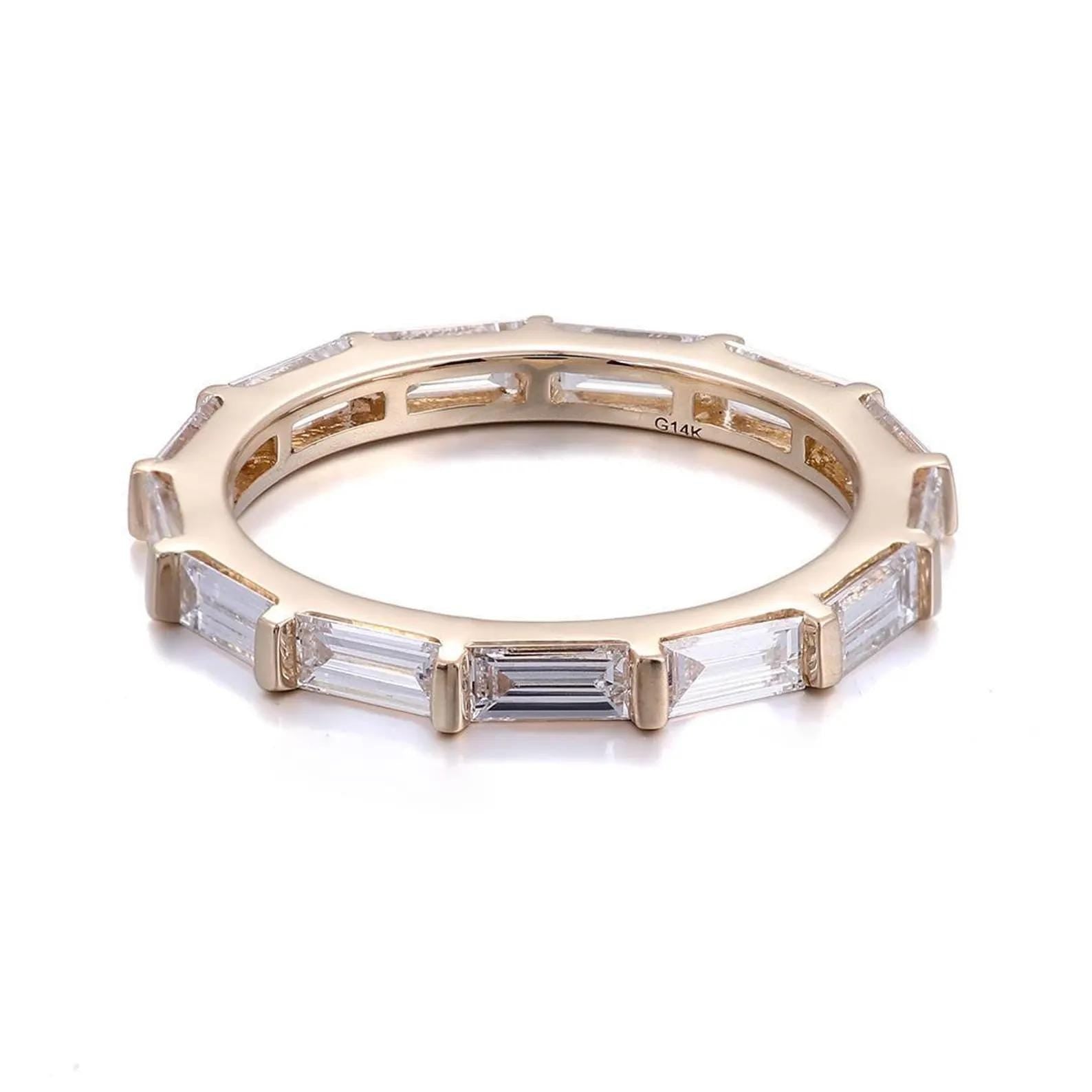 Baguette Cut Lab Grown Diamond Wedding Band | 14K Solid Gold Eternity Ring | SGL Certified
