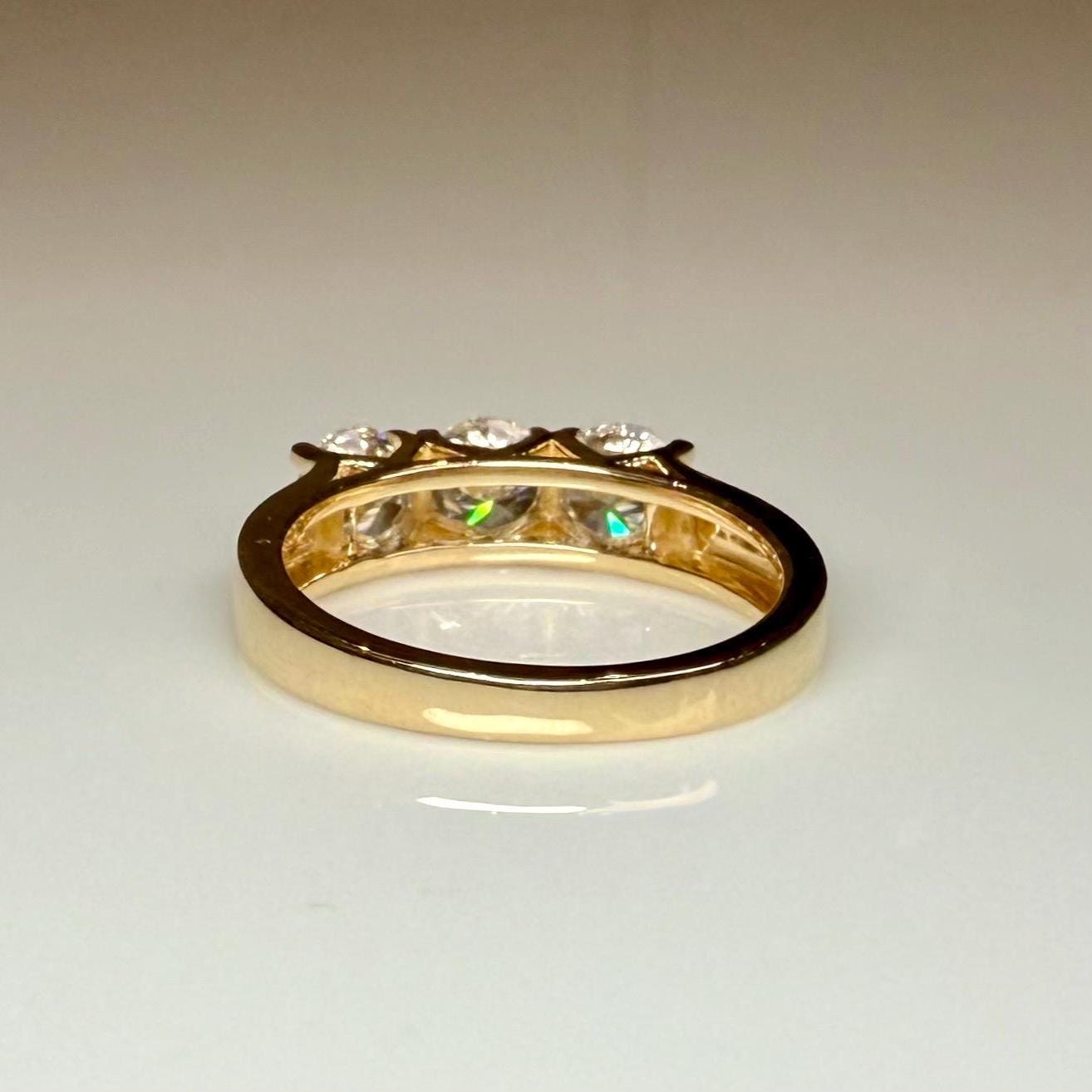 Three Stone Lab Grown Diamond Ring | 14K Solid Gold, Round Brilliant Cut, SGL Certified