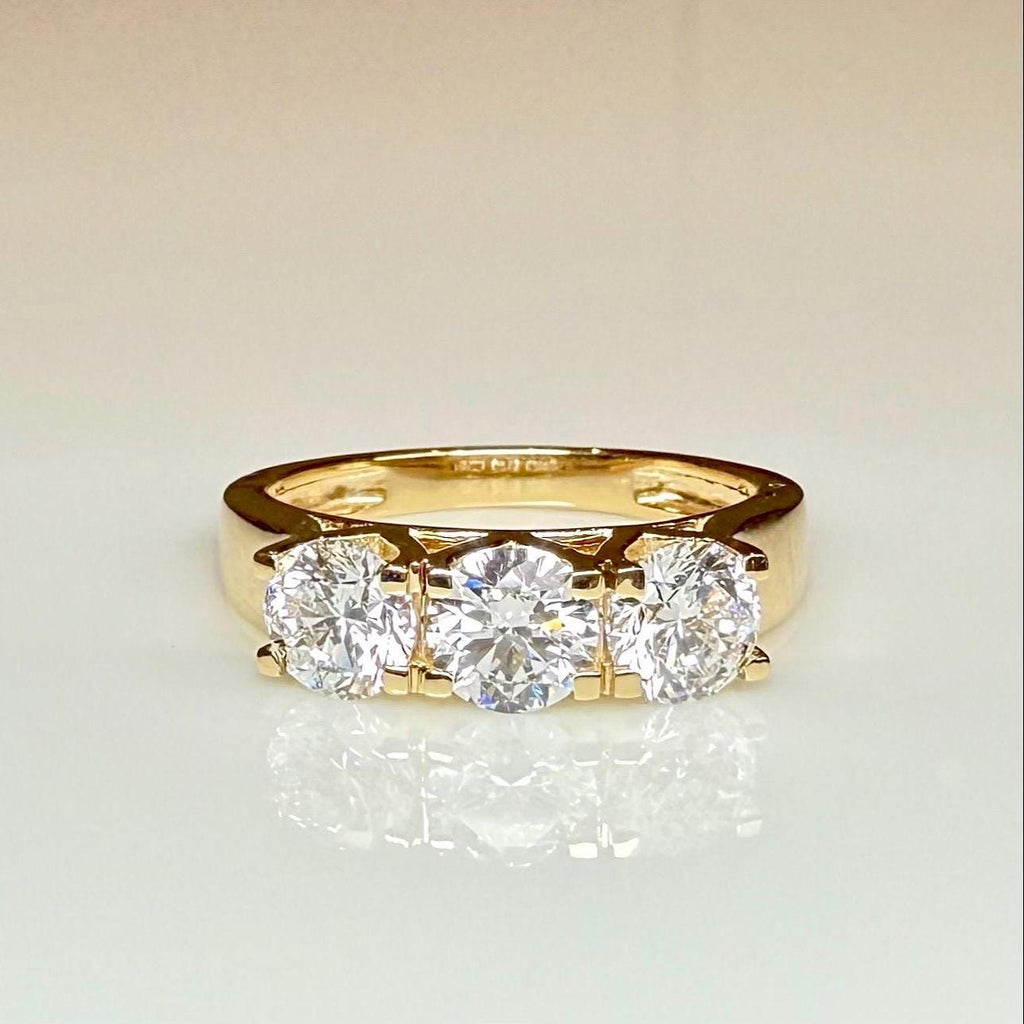 Three Stone Lab Grown Diamond Ring | 14K Solid Gold, Round Brilliant Cut, SGL Certified