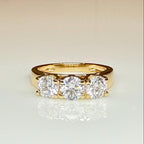 Three Stone Lab Grown Diamond Ring | 14K Solid Gold, Round Brilliant Cut, SGL Certified