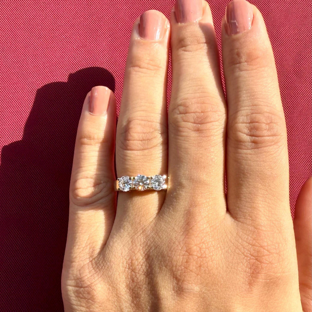 Three Stone Lab Grown Diamond Ring | 14K Solid Gold, Round Brilliant Cut, SGL Certified
