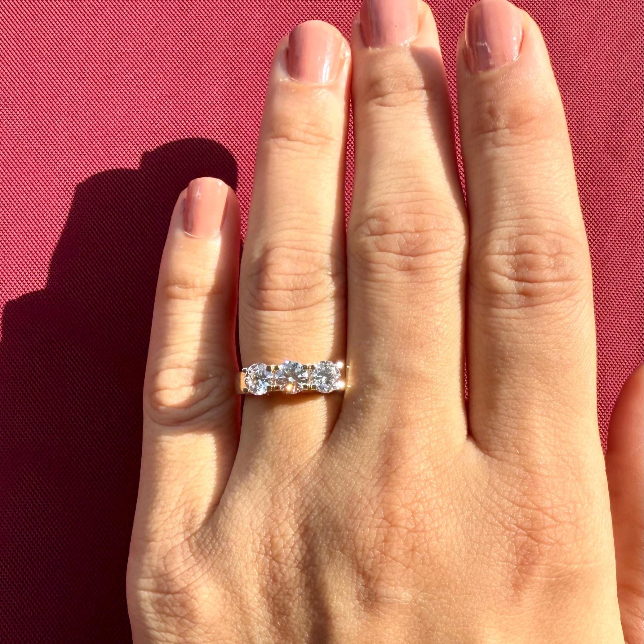 Three Stone Lab Grown Diamond Ring | 14K Solid Gold, Round Brilliant Cut, SGL Certified