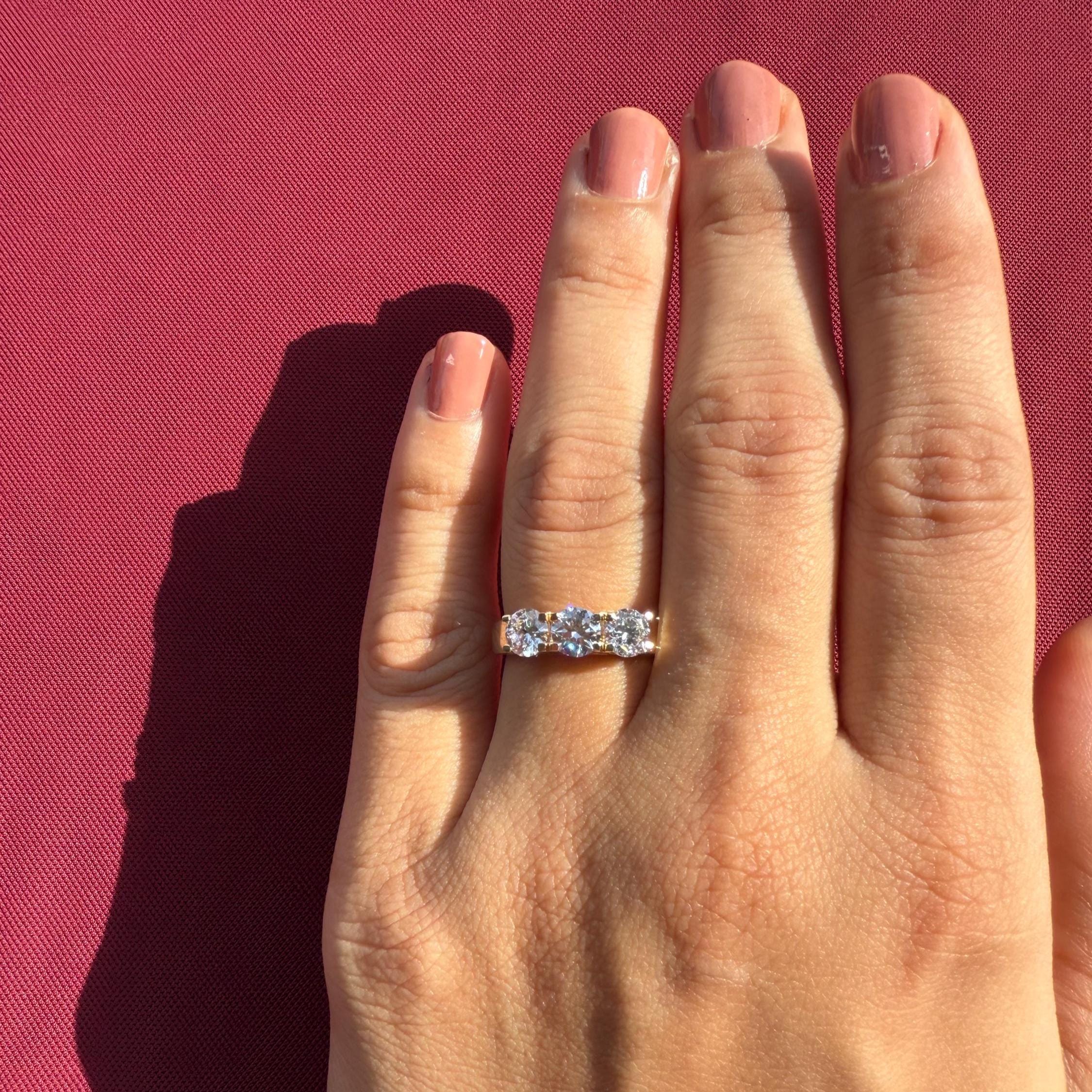 Three Stone Lab Grown Diamond Ring | 14K Solid Gold, Round Brilliant Cut, SGL Certified
