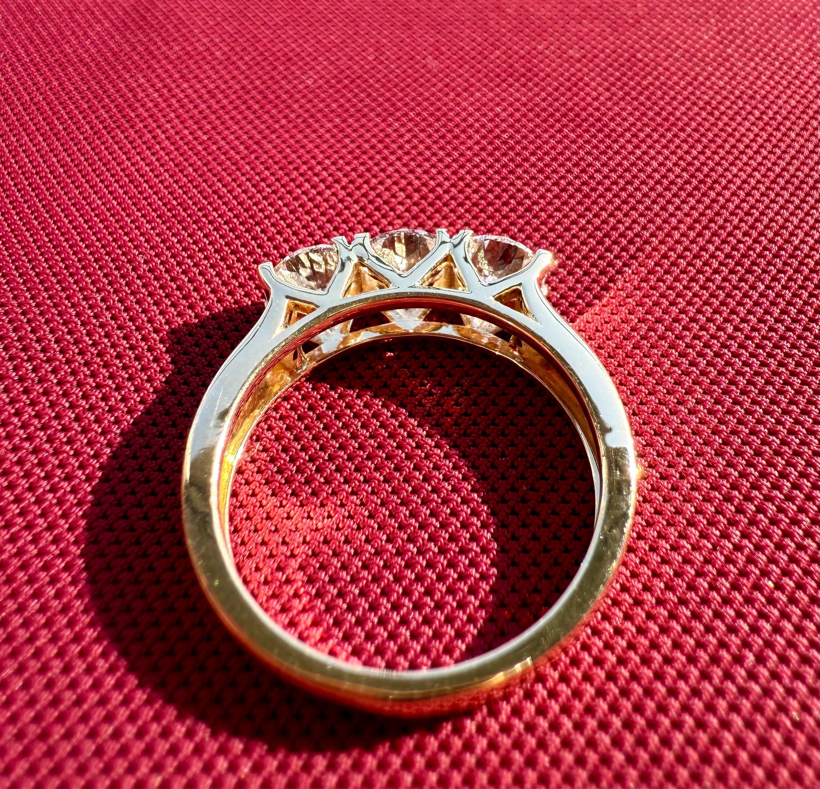 Three Stone Lab Grown Diamond Ring | 14K Solid Gold, Round Brilliant Cut, SGL Certified