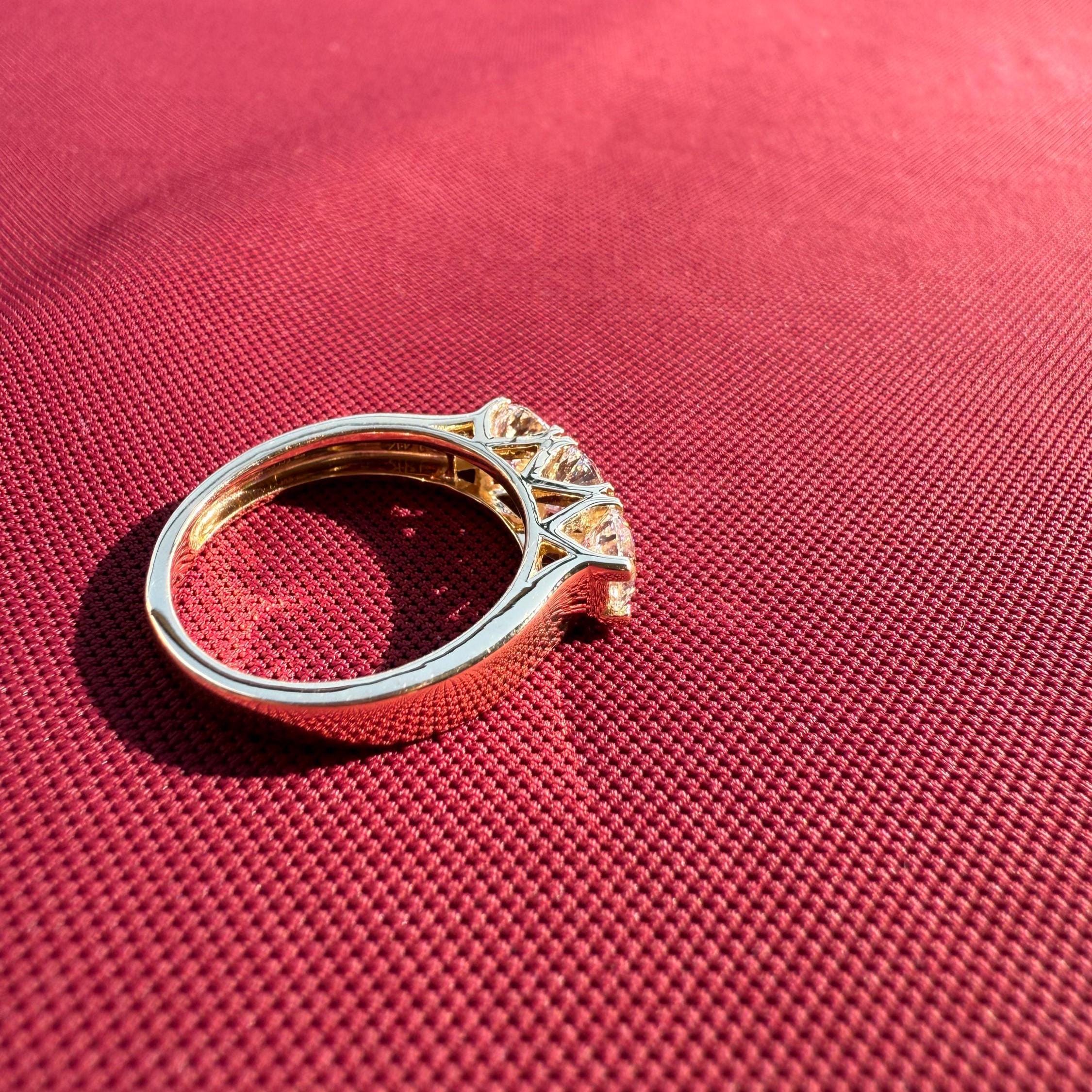 Three Stone Lab Grown Diamond Ring | 14K Solid Gold, Round Brilliant Cut, SGL Certified