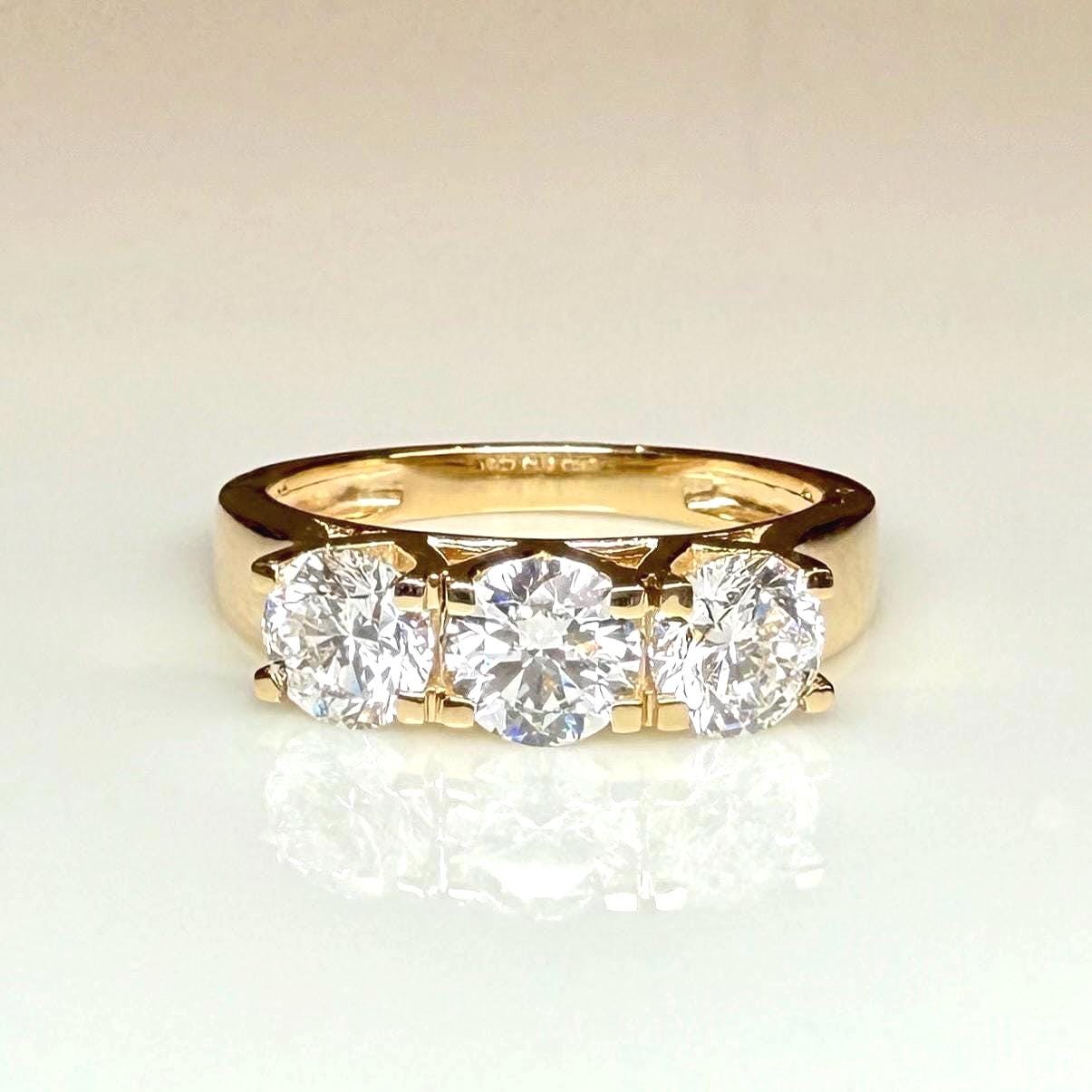 Three Stone Lab Grown Diamond Ring | 14K Solid Gold, Round Brilliant Cut, SGL Certified