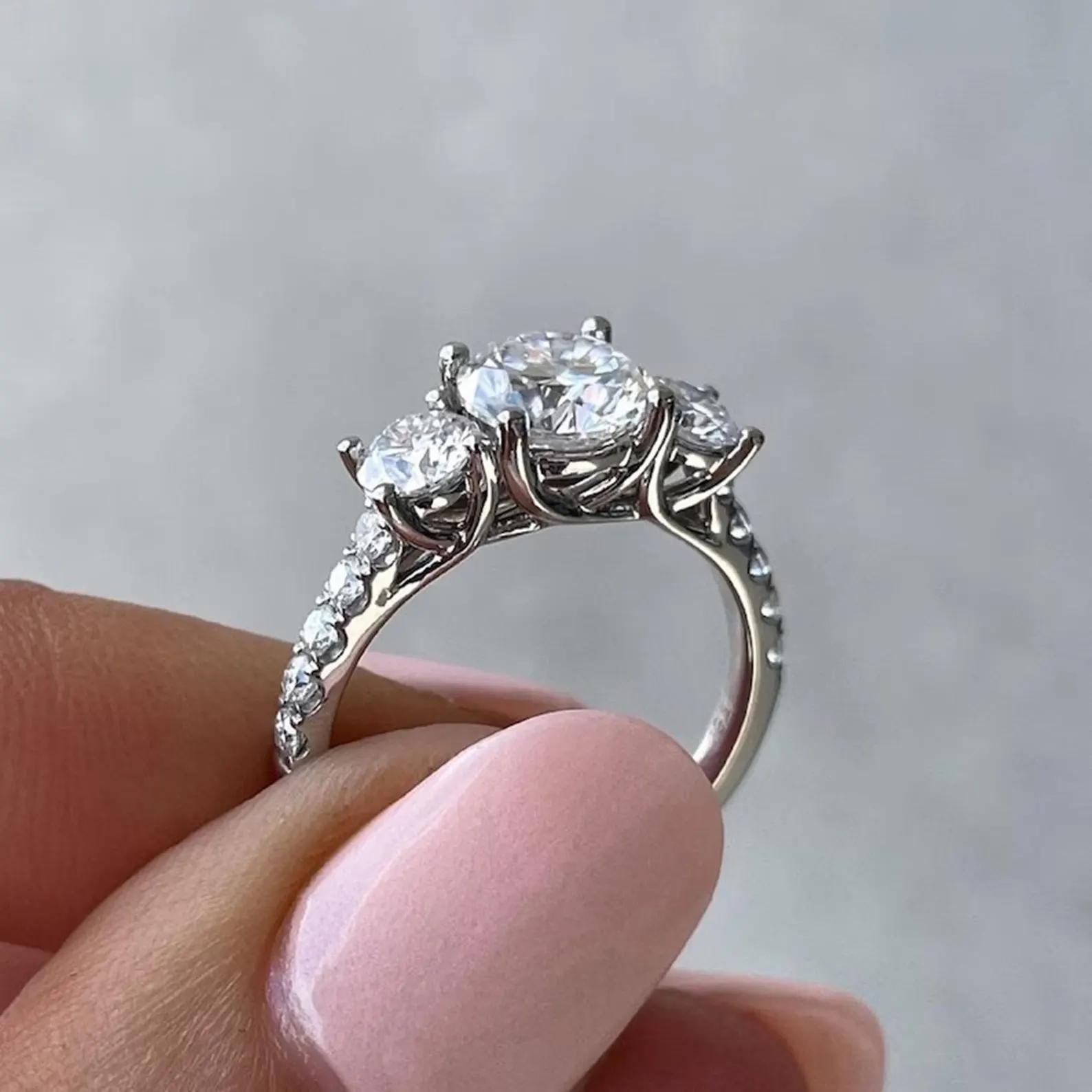 2.00CTW Three Stone Lab Grown Diamond Engagement Ring | 14K Solid Gold | SGL Certified