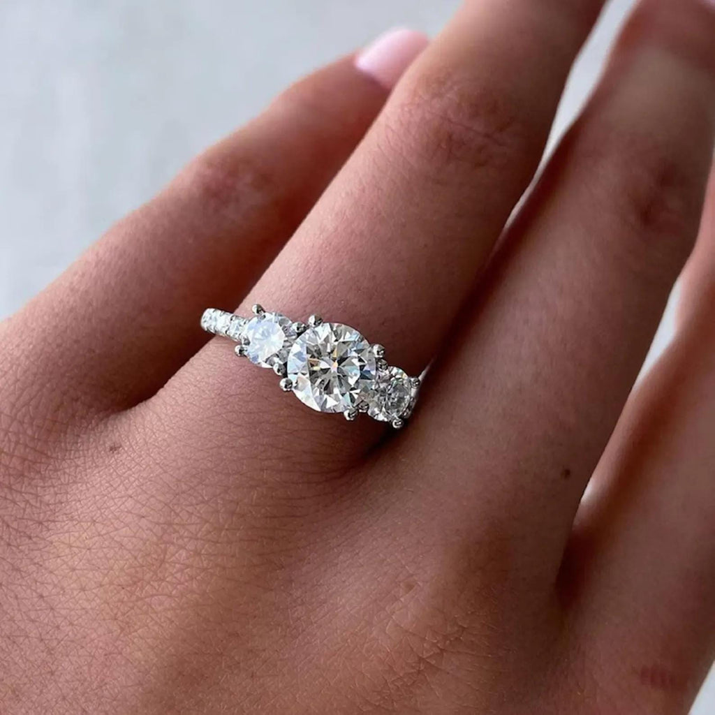 2.00CTW Three Stone Lab Grown Diamond Engagement Ring | 14K Solid Gold | SGL Certified