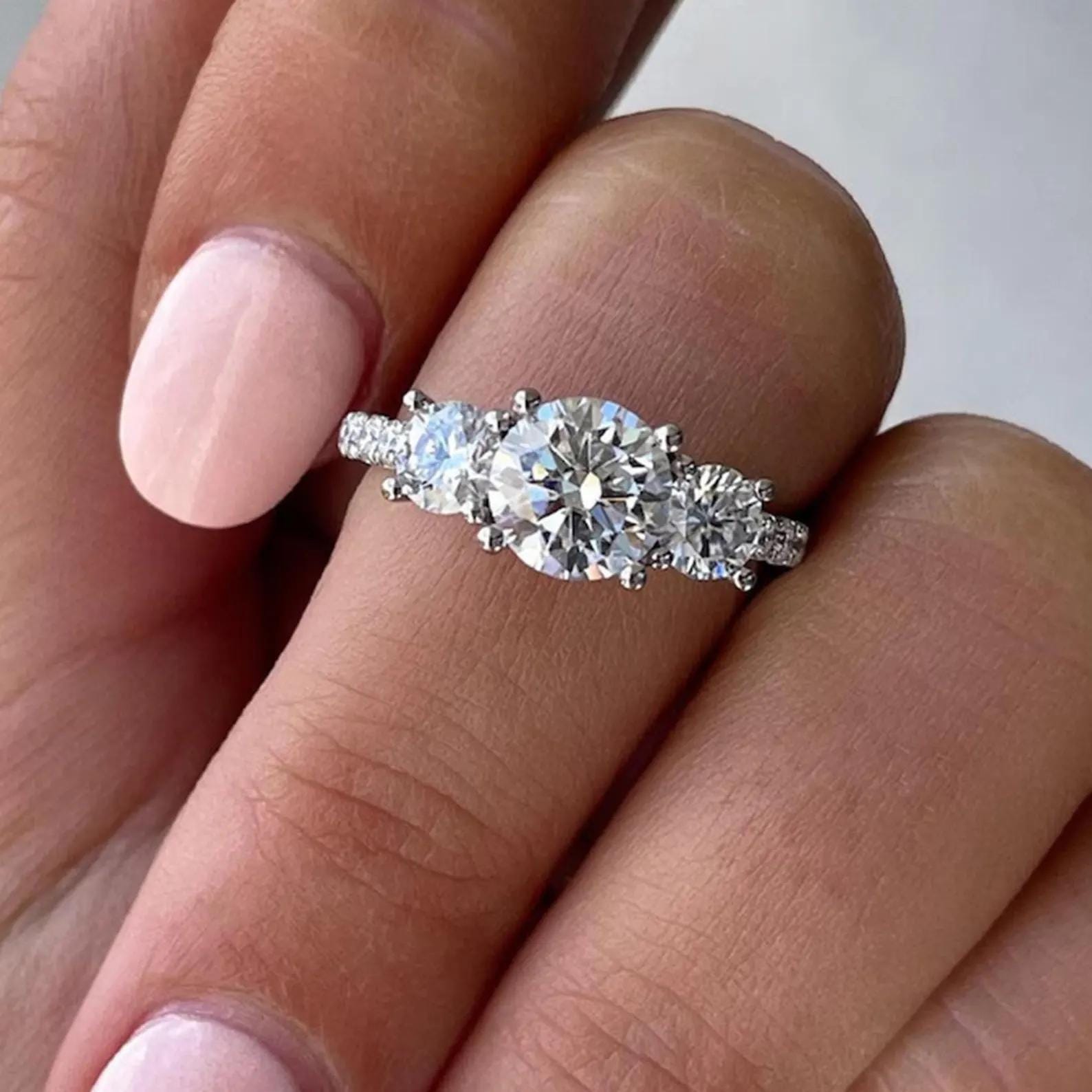 2.00CTW Three Stone Lab Grown Diamond Engagement Ring | 14K Solid Gold | SGL Certified