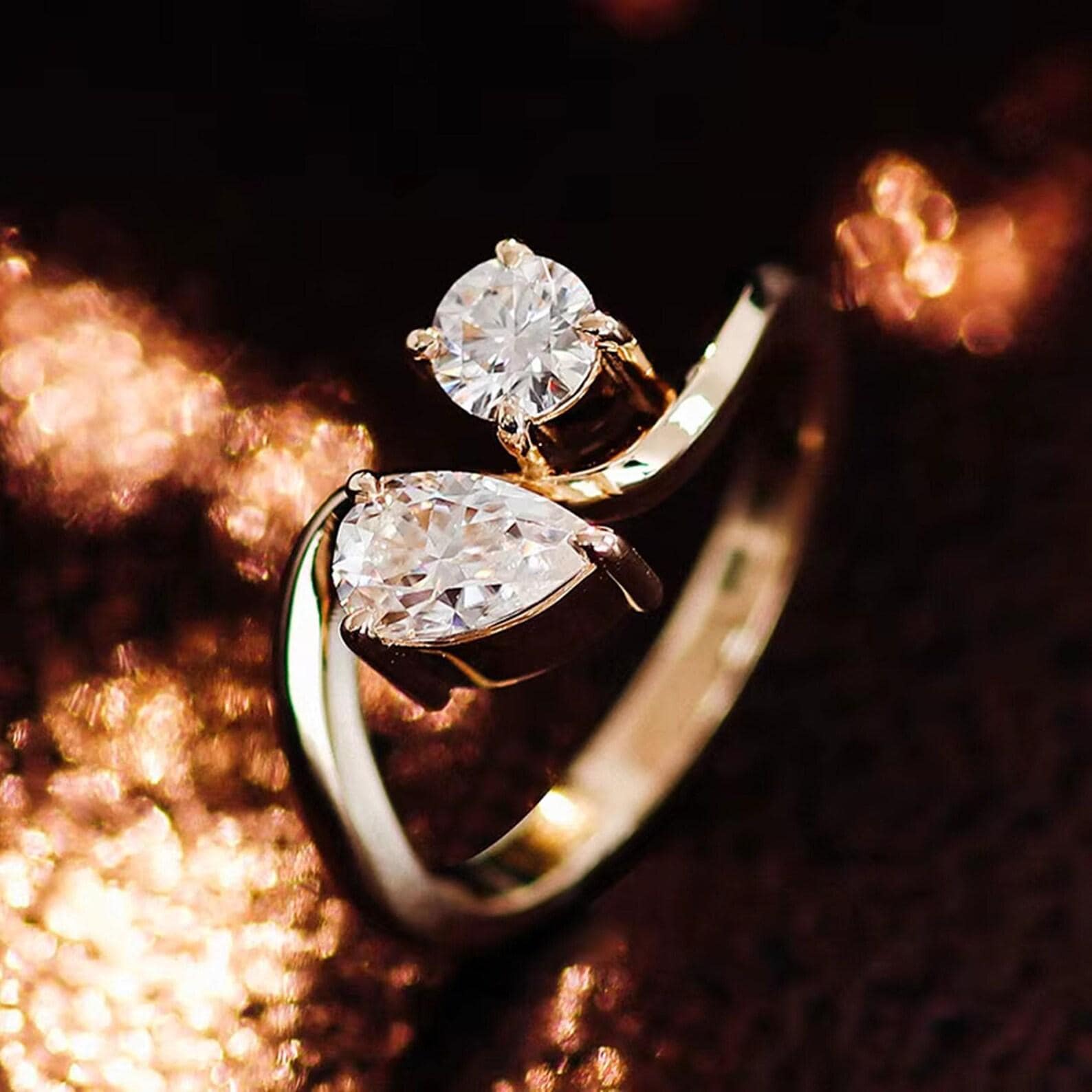 Toi et Moi Lab Grown Diamond Engagement Ring | Pear & Round 14K Gold