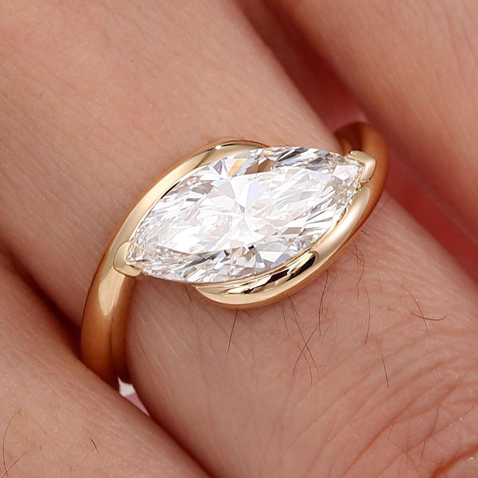 1CT Marquise Cut Lab Grown Diamond Engagement Ring | 14K Solid Gold Solitaire | IGI Certified