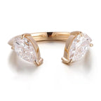 1.00CTW Pear Cut Lab Grown Diamond Open Cuff Ring | Toi et Moi 14K Gold