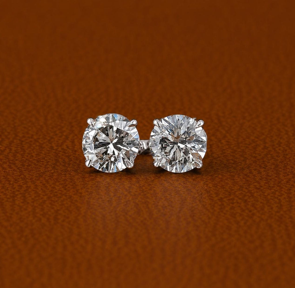 IGI Certified Lab Grown Diamond Stud Earrings, 14K Solid Gold Solitaire, Round Cut, Classic