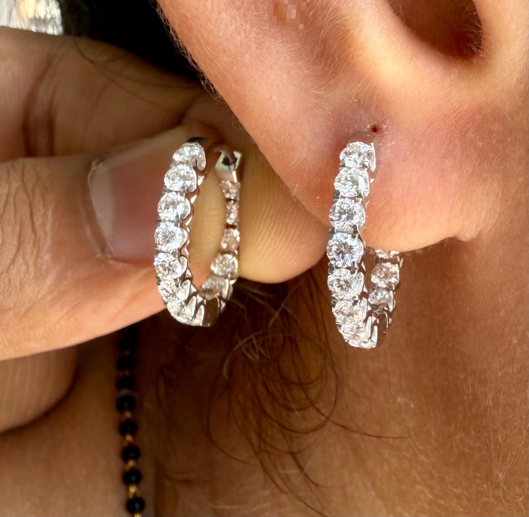 1.70CTW Lab Grown Diamond Hoop Earrings | 14K Solid Gold Inside Out Hoops | SGL Certified