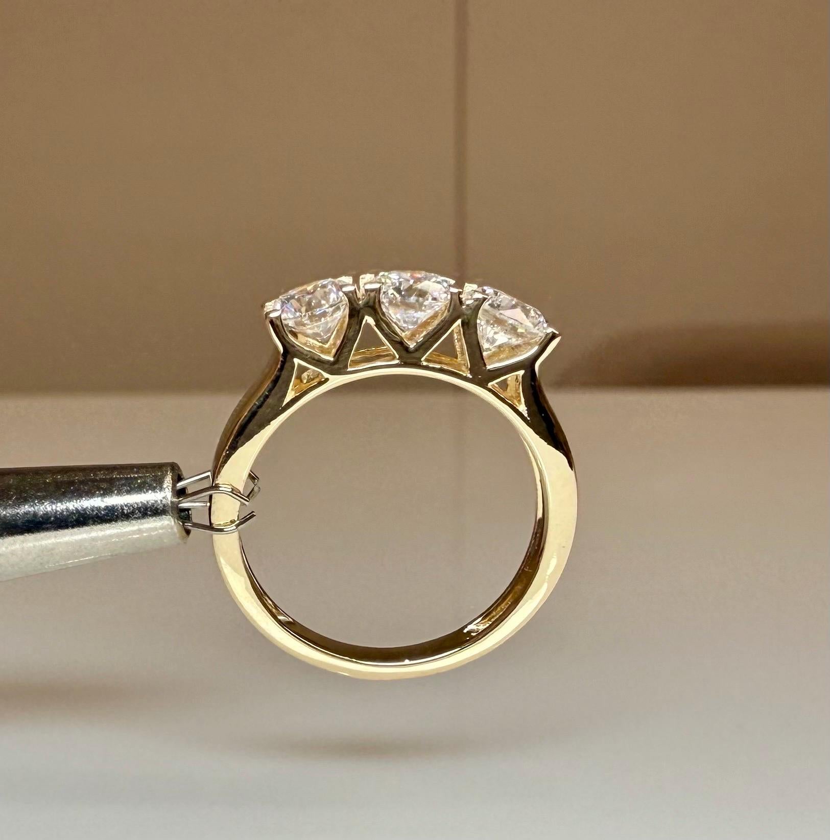 Three Stone Lab Grown Diamond Ring | 14K Solid Gold, Round Brilliant Cut, SGL Certified