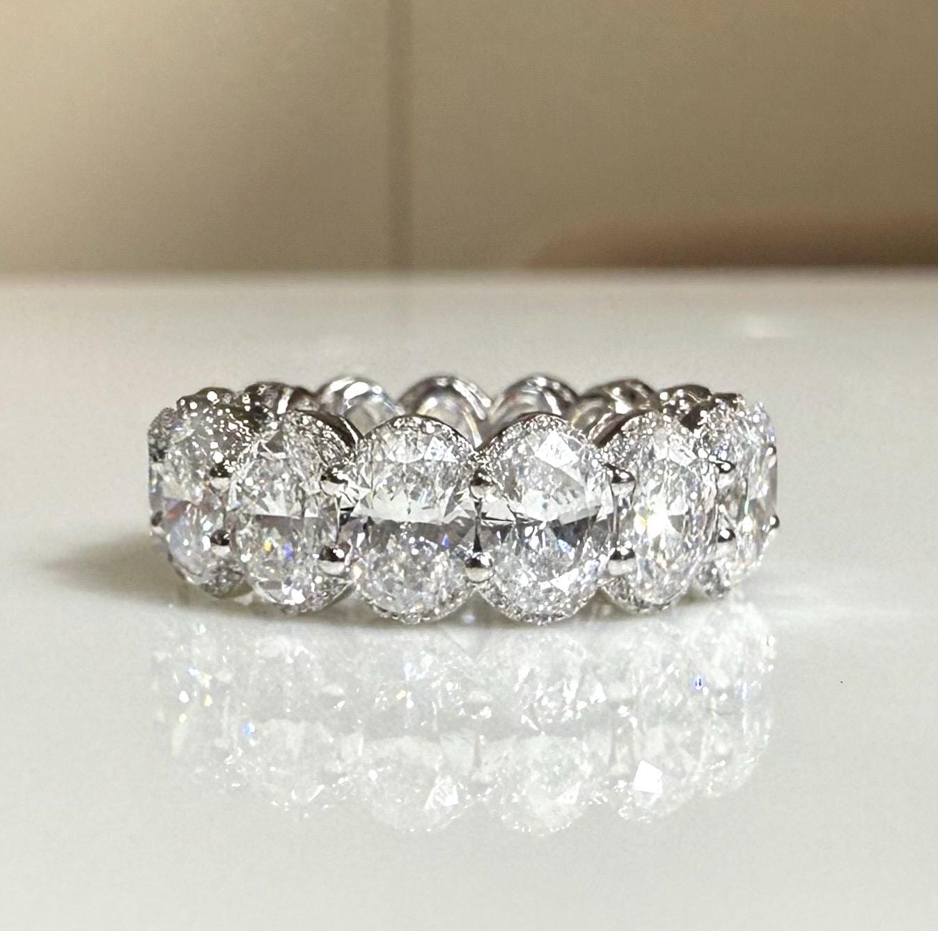 8CTW Oval Lab Grown Diamond Eternity Band | Hidden Halo Wedding Ring | 14K Solid Gold
