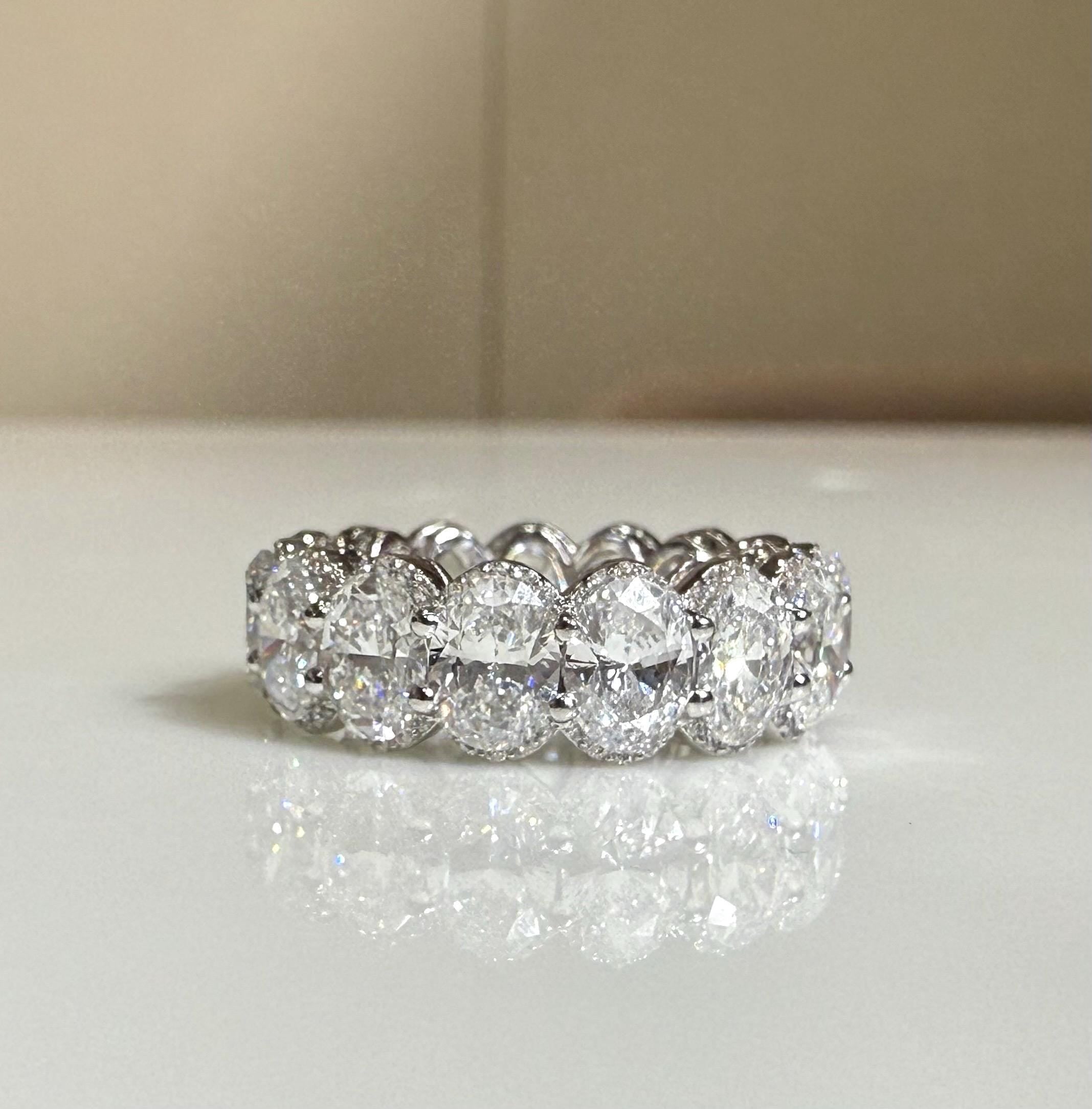 8CTW Oval Lab Grown Diamond Eternity Band | Hidden Halo Wedding Ring | 14K Solid Gold