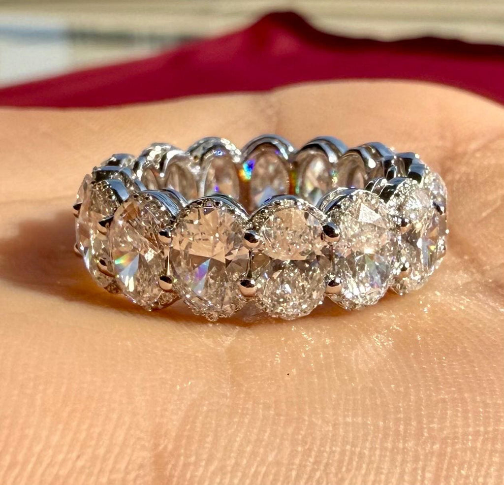8CTW Oval Lab Grown Diamond Eternity Band | Hidden Halo Wedding Ring | 14K Solid Gold