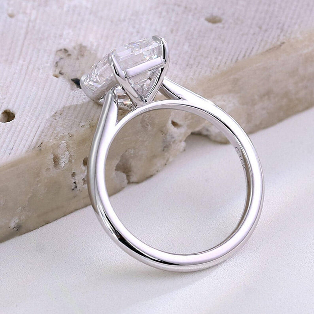 3CT Emerald Cut Lab Grown Diamond Engagement Ring | 14K Solid Gold Solitaire Ring