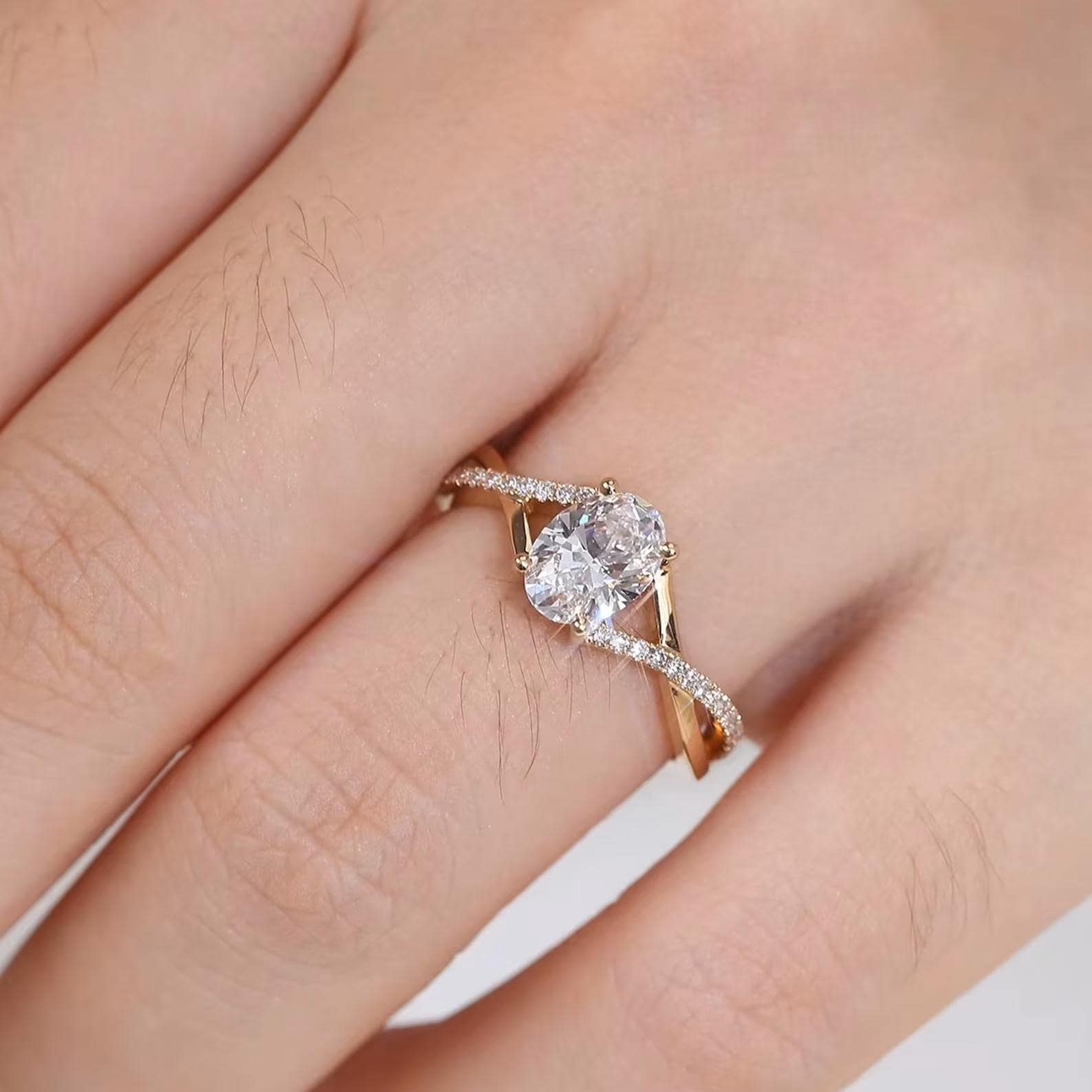 Oval Lab Grown Diamond Engagement Ring | 14K Split Shank Gold (IGI Certified)