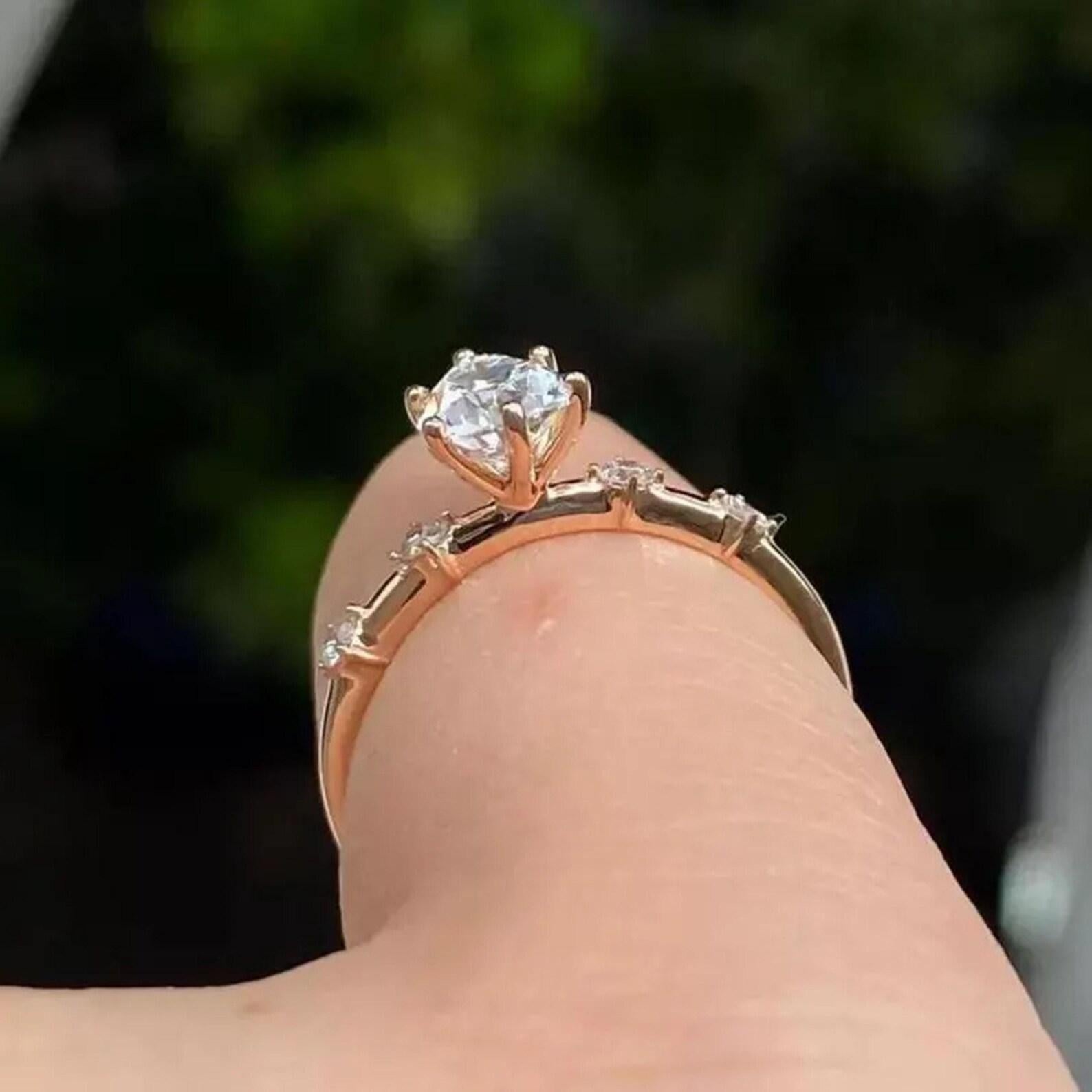 Pear Cut Lab Diamond Engagement Ring | 14K Solid Gold Minimalist Side Stone
