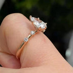 Pear Cut Lab Diamond Engagement Ring | 14K Solid Gold Minimalist Side Stone