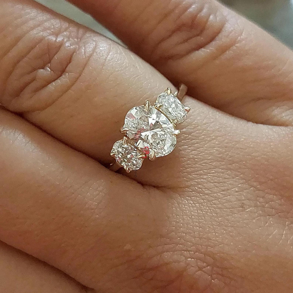 3CTW Three Stone Lab Grown Diamond Engagement Ring | 14K Solid Gold | IGI Certified