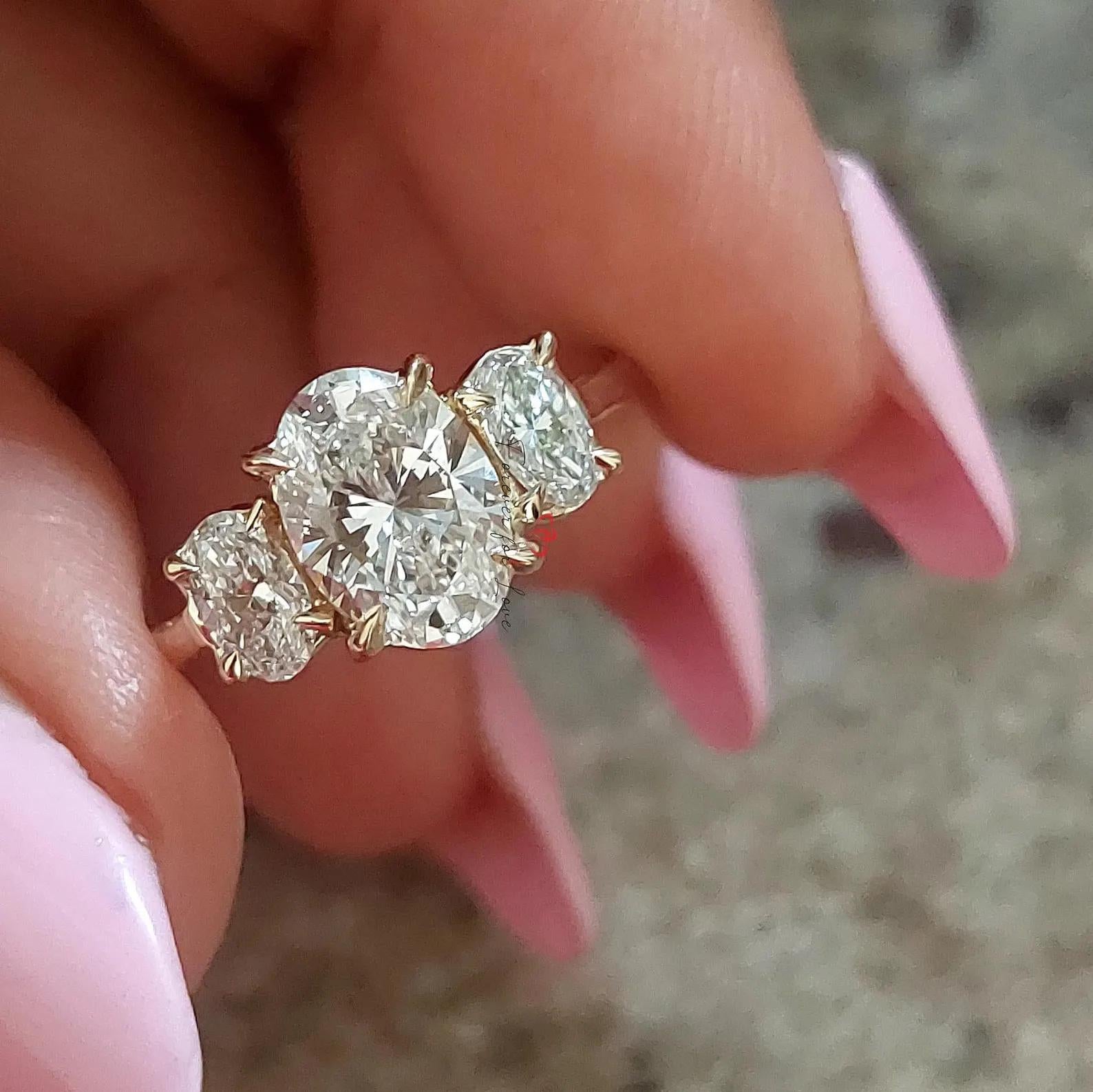 3CTW Three Stone Lab Grown Diamond Engagement Ring | 14K Solid Gold | IGI Certified