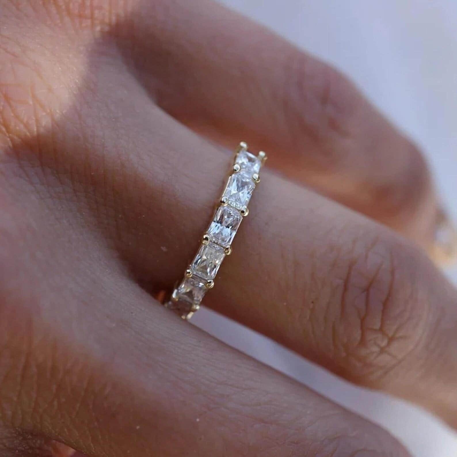 Radiant Cut Lab Grown Diamond Half Eternity Band | 14K Solid Gold | SGL Certified Ring