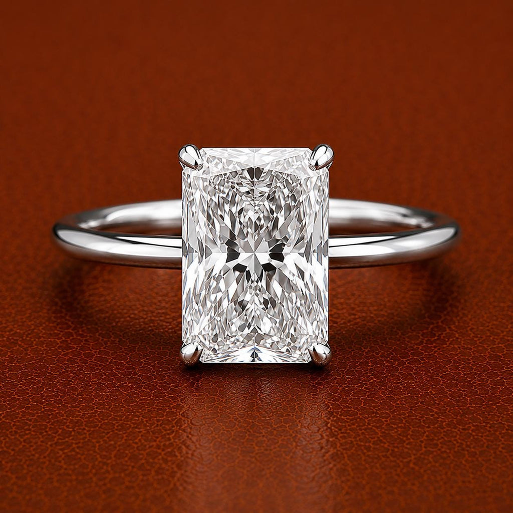 3CT Radiant Cut Lab Grown Diamond Engagement Ring | 14K Solid Gold Solitaire | IGI Certified