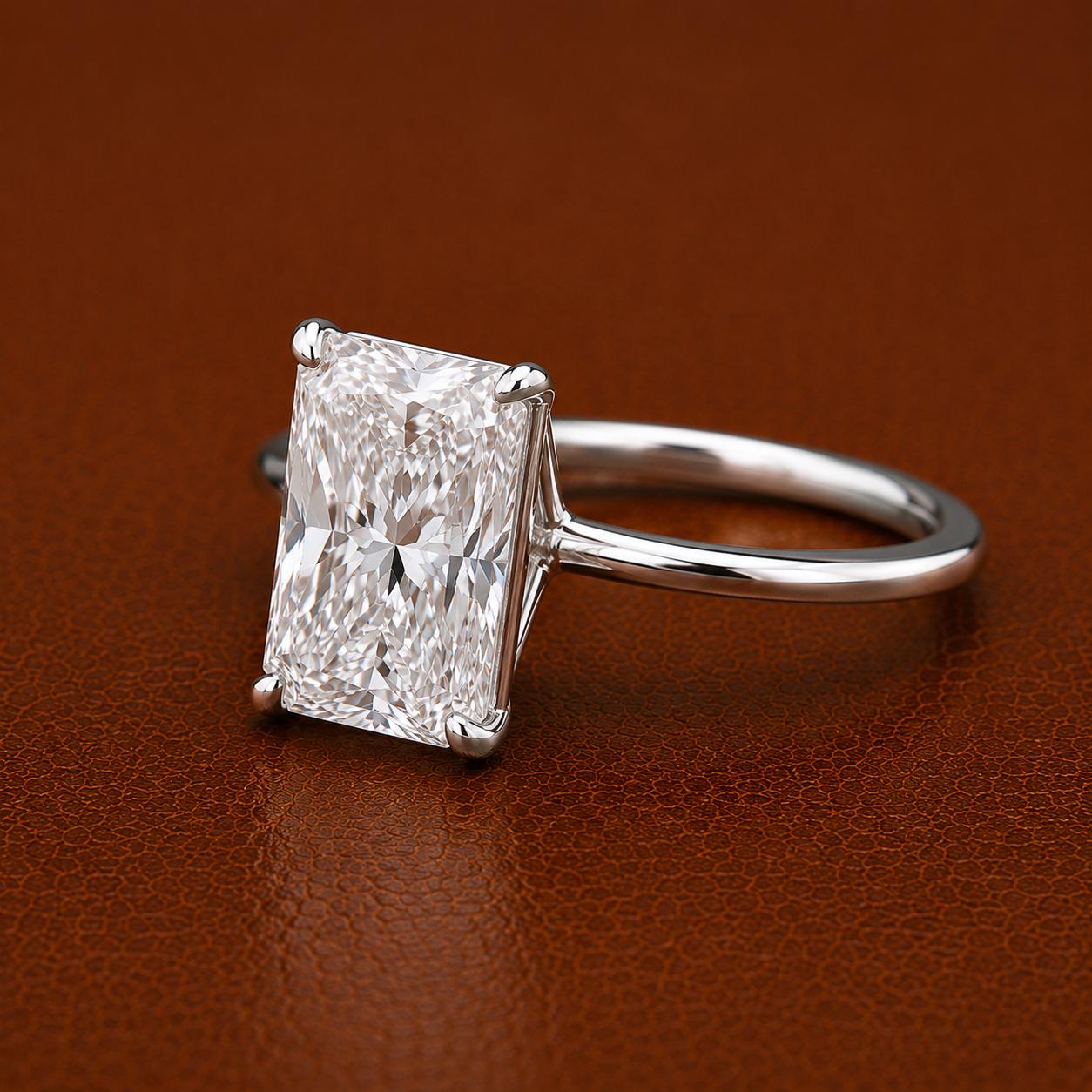 3CT Radiant Cut Lab Grown Diamond Engagement Ring | 14K Solid Gold Solitaire | IGI Certified