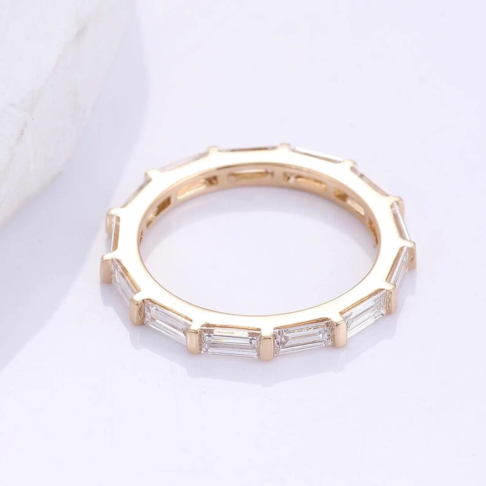 Baguette Cut Lab Grown Diamond Wedding Band | 14K Solid Gold Eternity Ring | SGL Certified