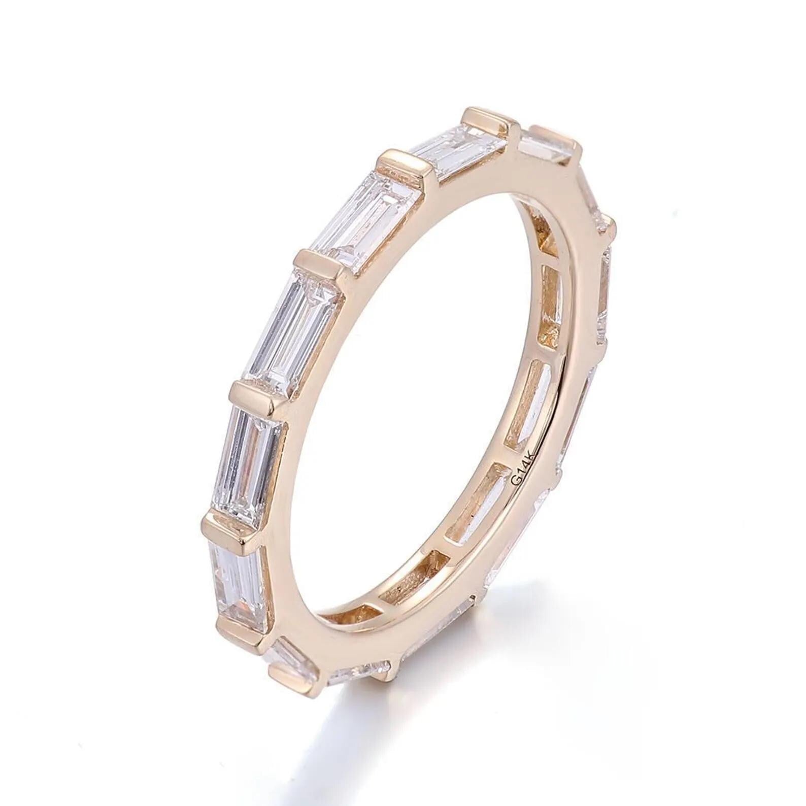 Baguette Cut Lab Grown Diamond Wedding Band | 14K Solid Gold Eternity Ring | SGL Certified