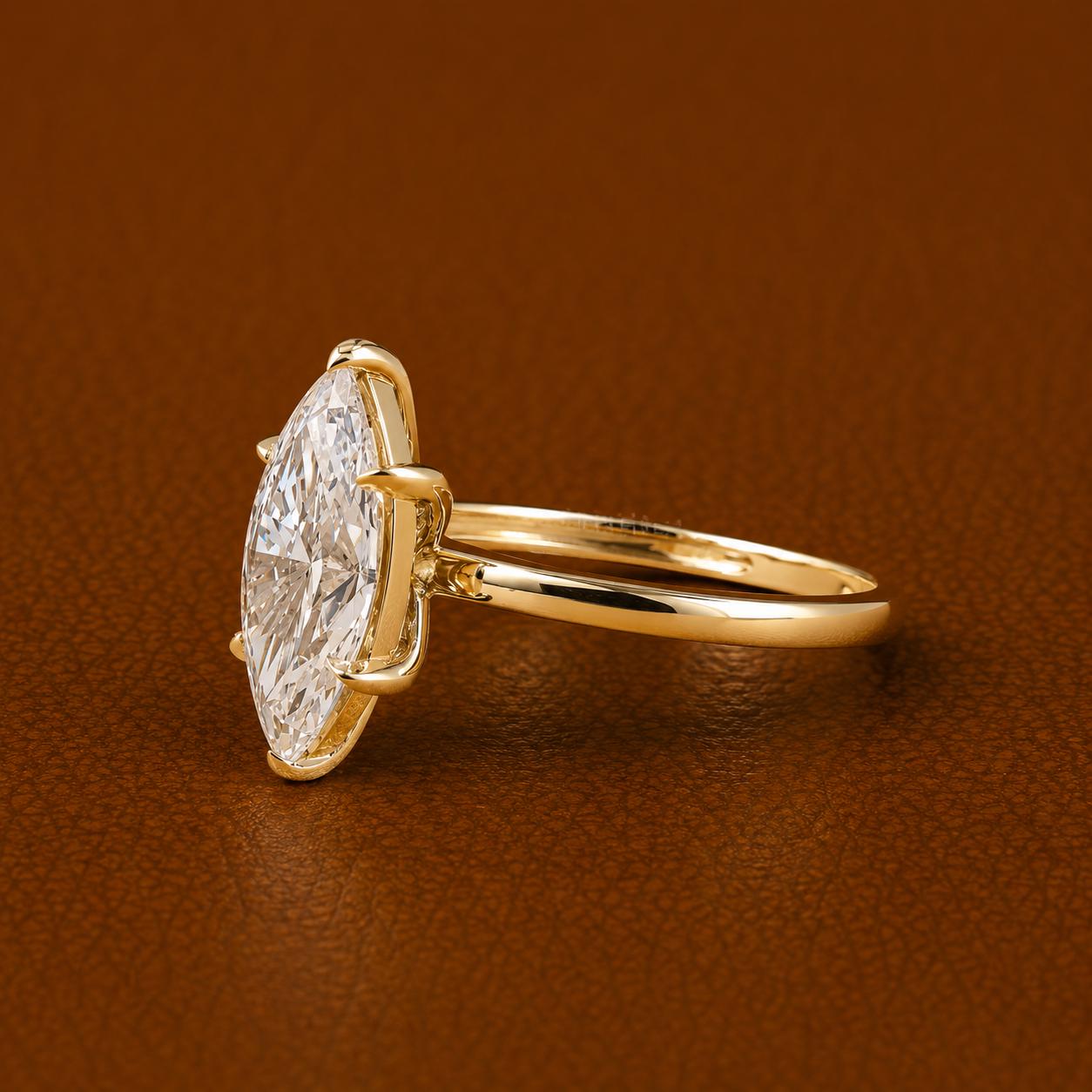 2CT Marquise Lab Grown Diamond Engagement Ring | 14K Gold Solitaire (IGI Certified E VS)