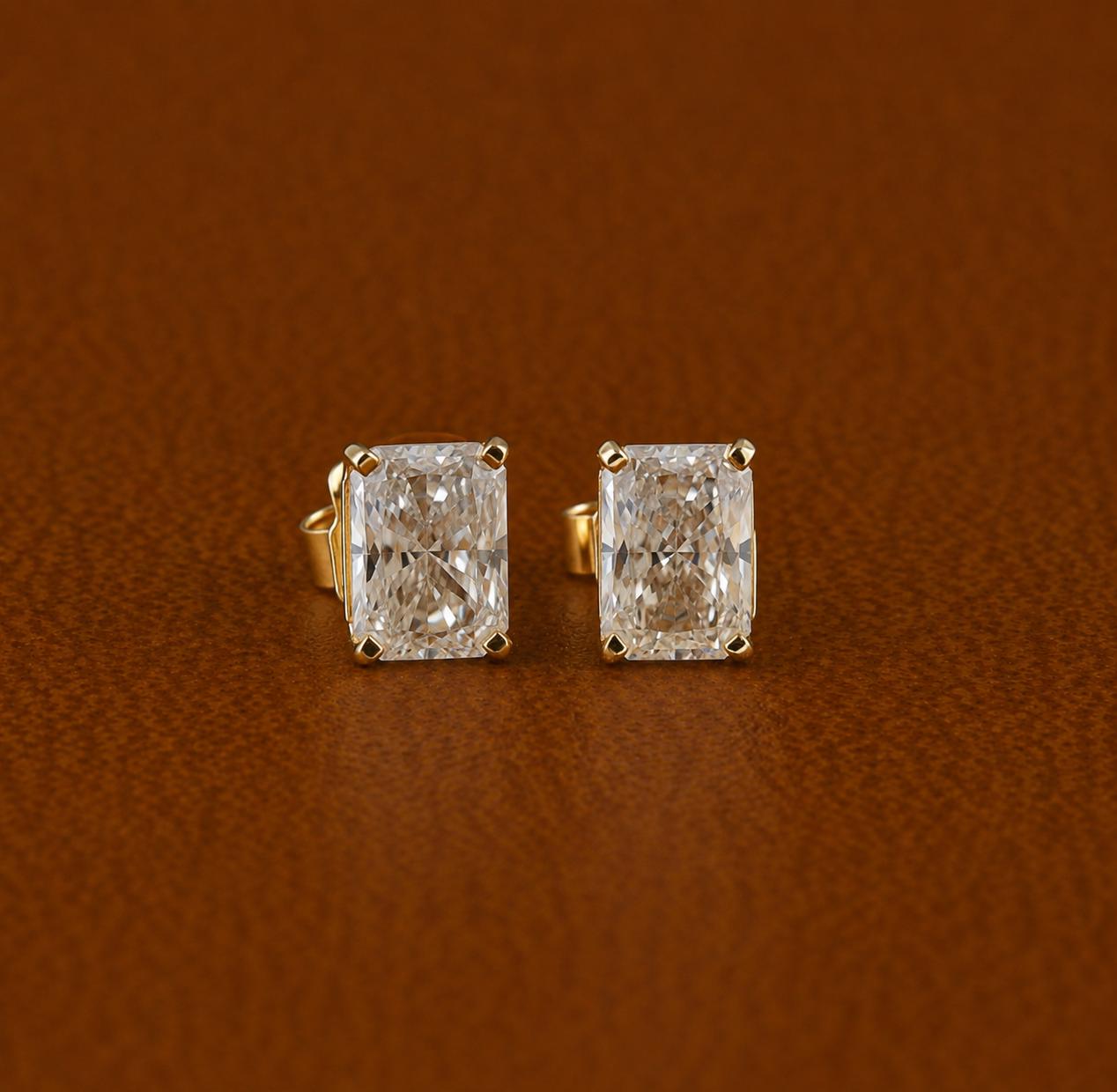 Radiant Cut Lab Grown Diamond Stud Earrings | 14K Solid Gold, IGI Certified