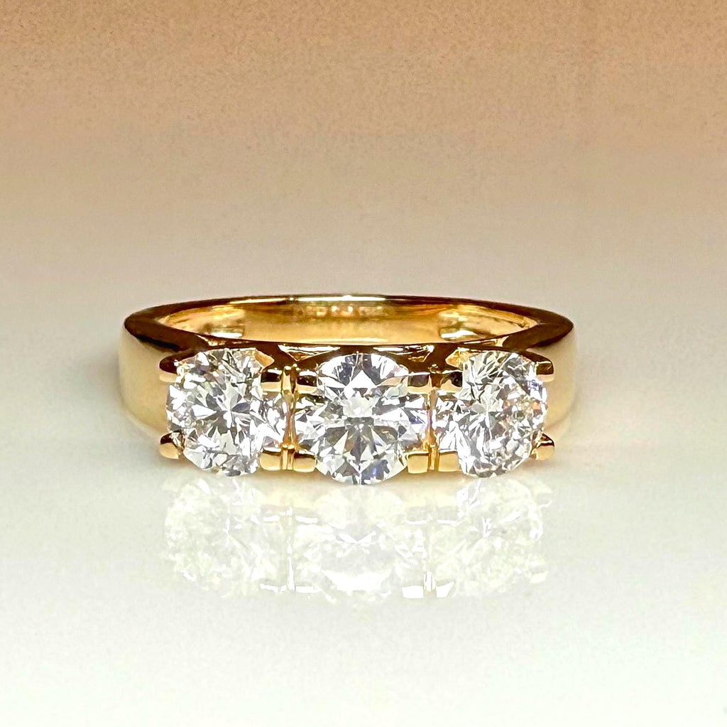 Three Stone Lab Grown Diamond Ring | 14K Solid Gold, Round Brilliant Cut, SGL Certified