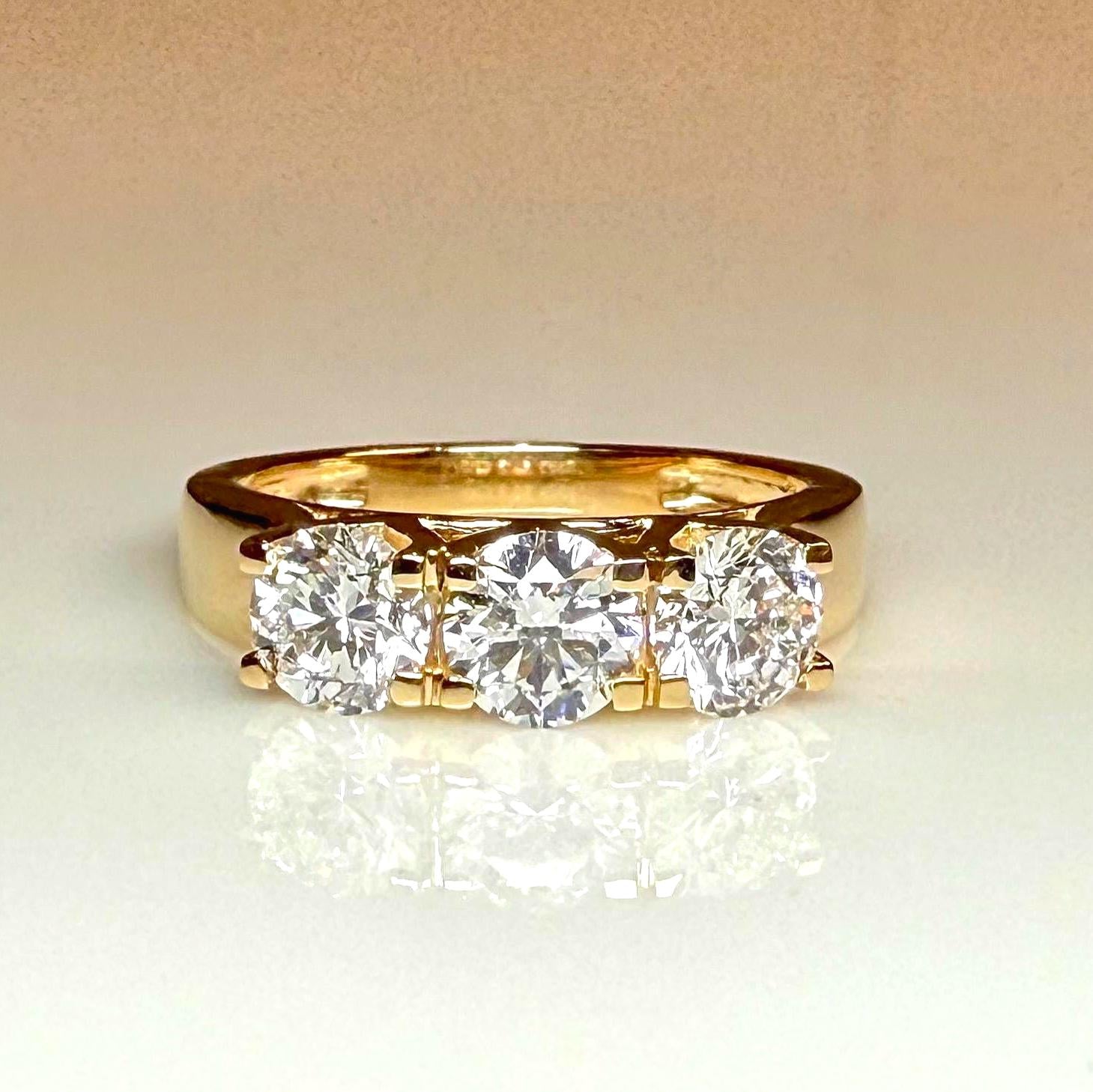 Three Stone Lab Grown Diamond Ring | 14K Solid Gold, Round Brilliant Cut, SGL Certified