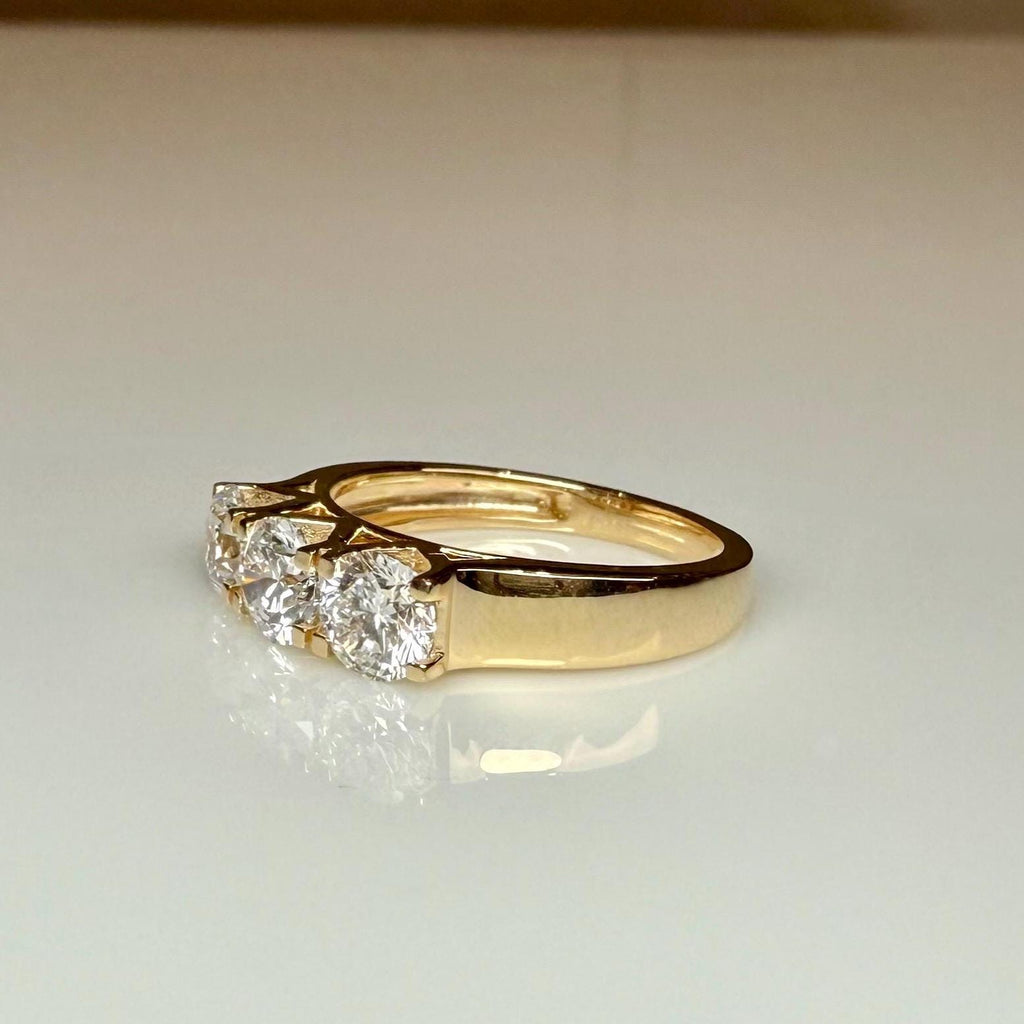 Three Stone Lab Grown Diamond Ring | 14K Solid Gold, Round Brilliant Cut, SGL Certified