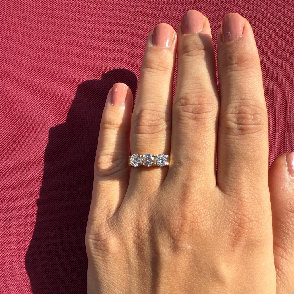 Three Stone Lab Grown Diamond Ring | 14K Solid Gold, Round Brilliant Cut, SGL Certified