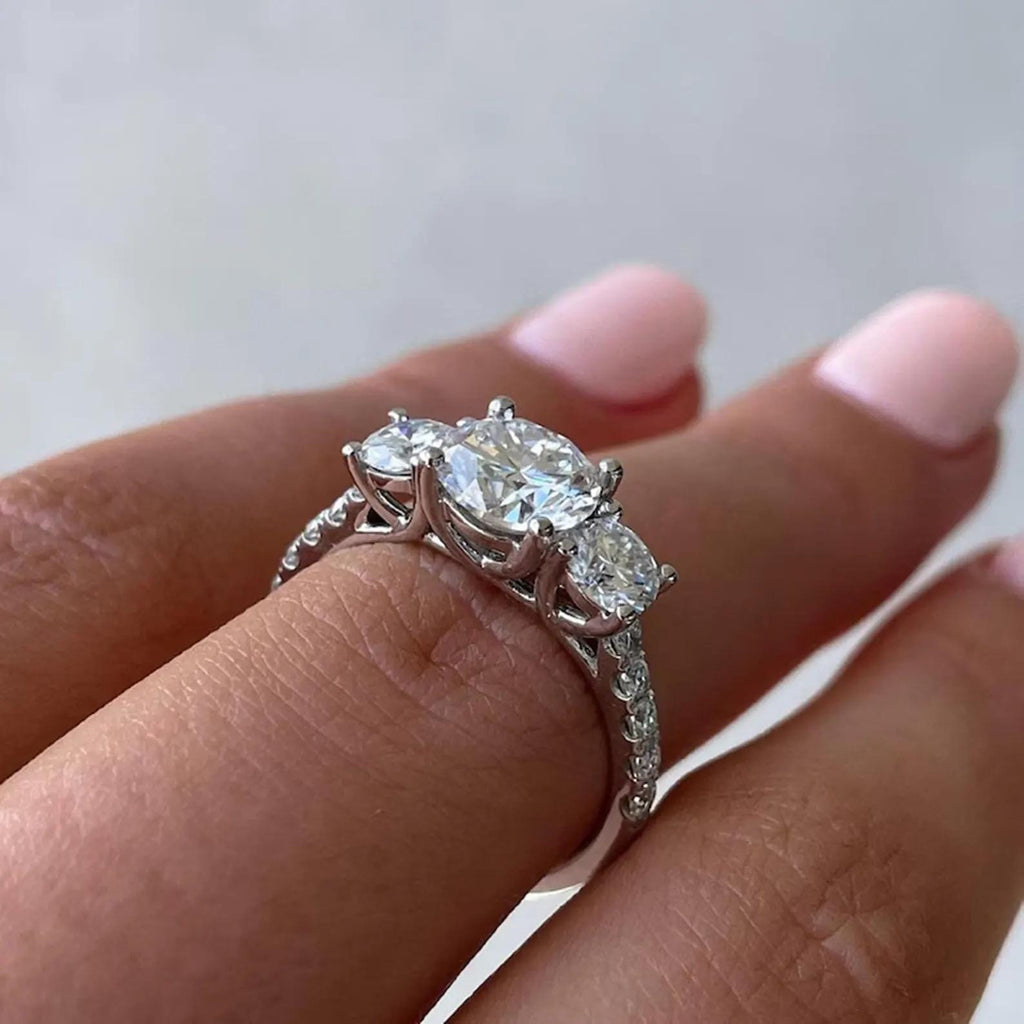 2.00CTW Three Stone Lab Grown Diamond Engagement Ring | 14K Solid Gold | SGL Certified