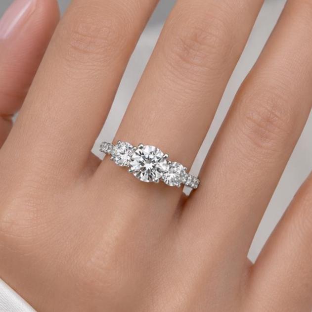 2.00CTW Three Stone Lab Grown Diamond Engagement Ring | 14K Solid Gold | SGL Certified