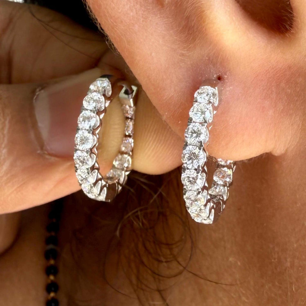 1.70CTW Lab Grown Diamond Hoop Earrings | 14K Solid Gold Inside Out Hoops | SGL Certified