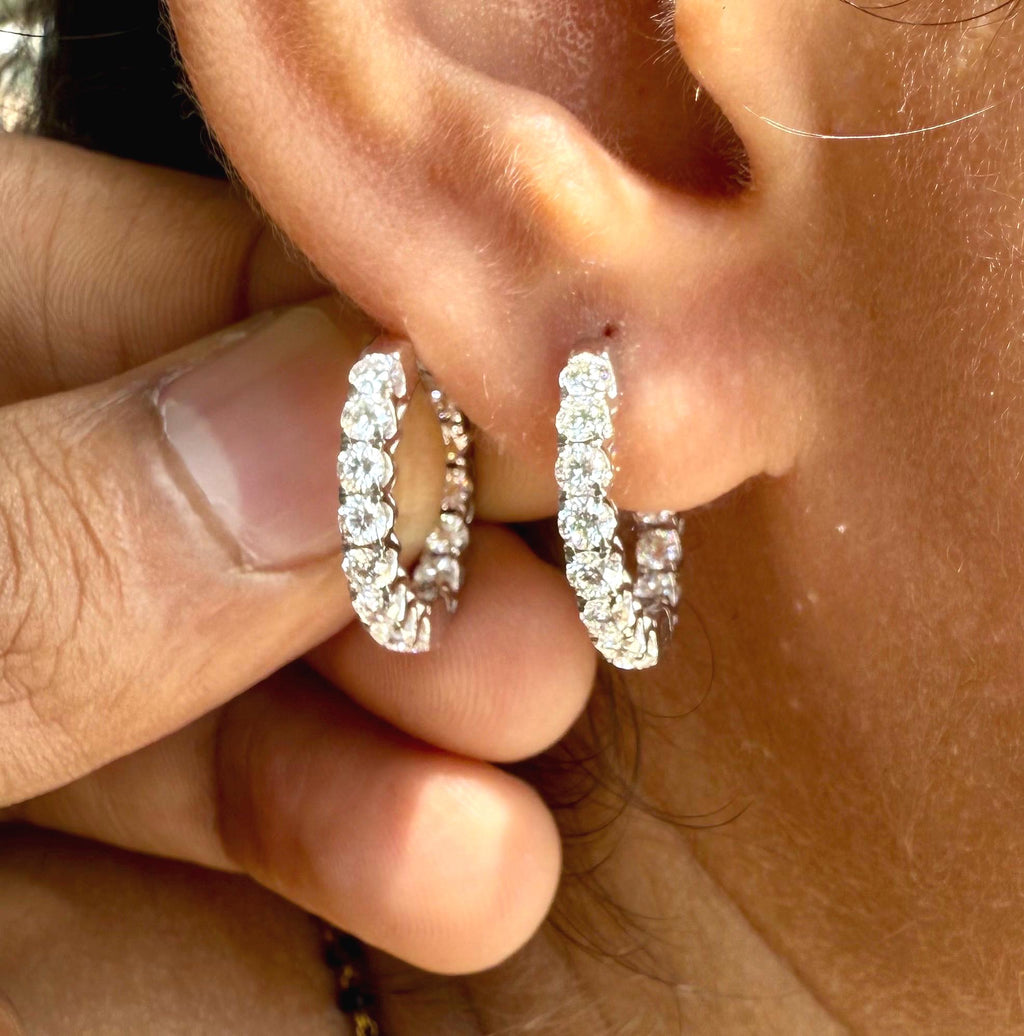 1.70CTW Lab Grown Diamond Hoop Earrings | 14K Solid Gold Inside Out Hoops | SGL Certified