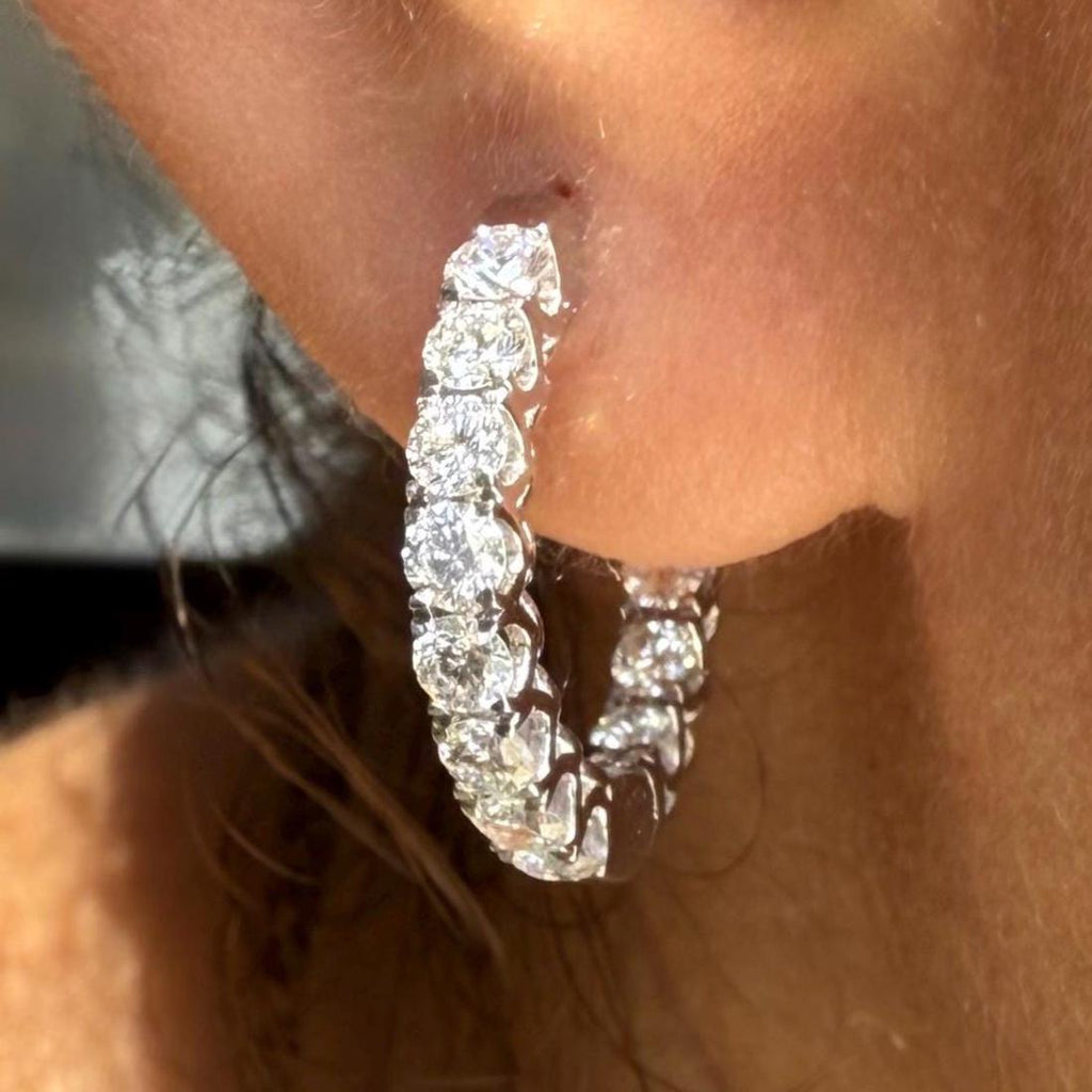 1.70CTW Lab Grown Diamond Hoop Earrings | 14K Solid Gold Inside Out Hoops | SGL Certified